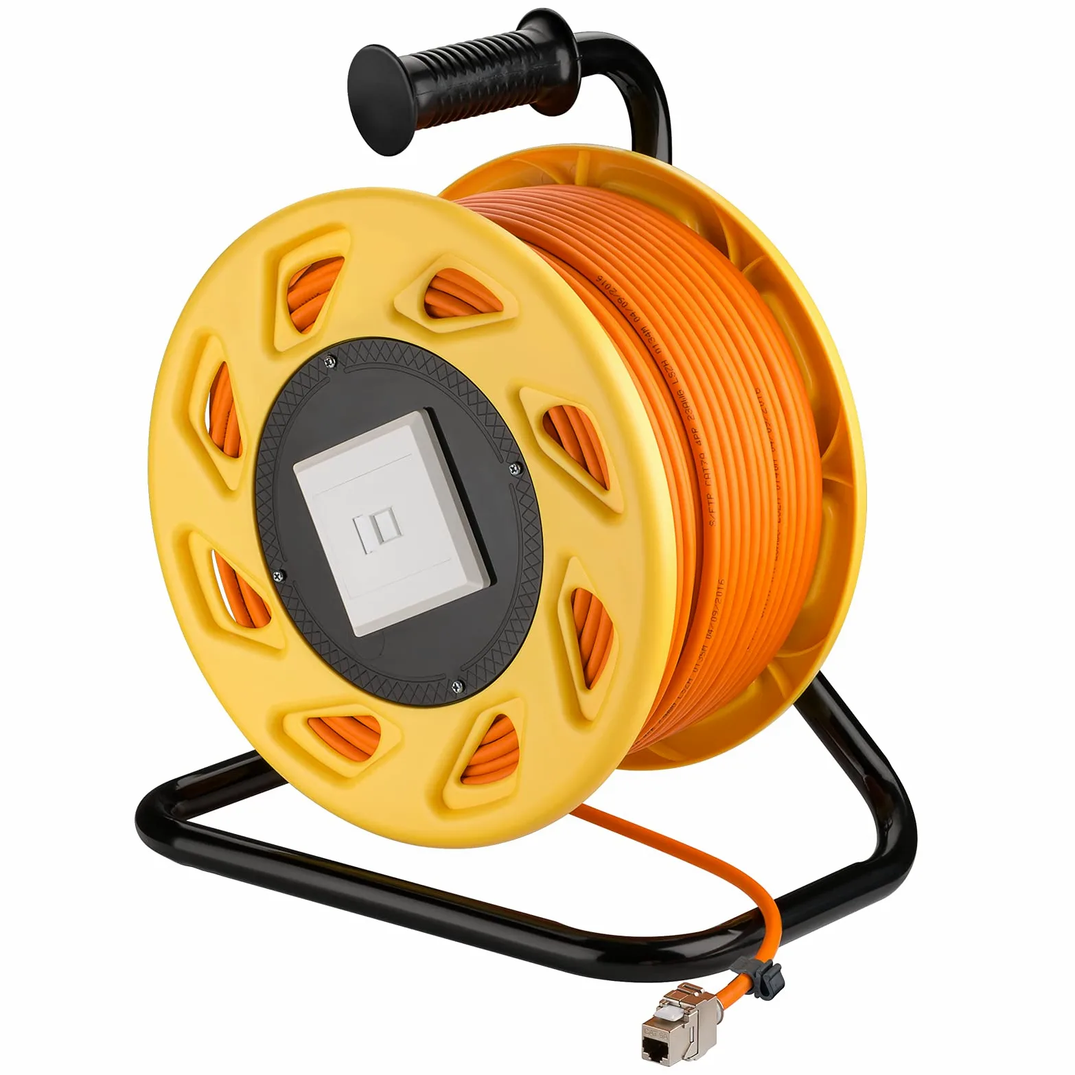 Goobay 58938 - Avvolgicavo di rete, 90 m, per esterni, Cat 7A, RJ45, Keystone, presa di rete, cavo di rete, prolunga 90 m, arancione