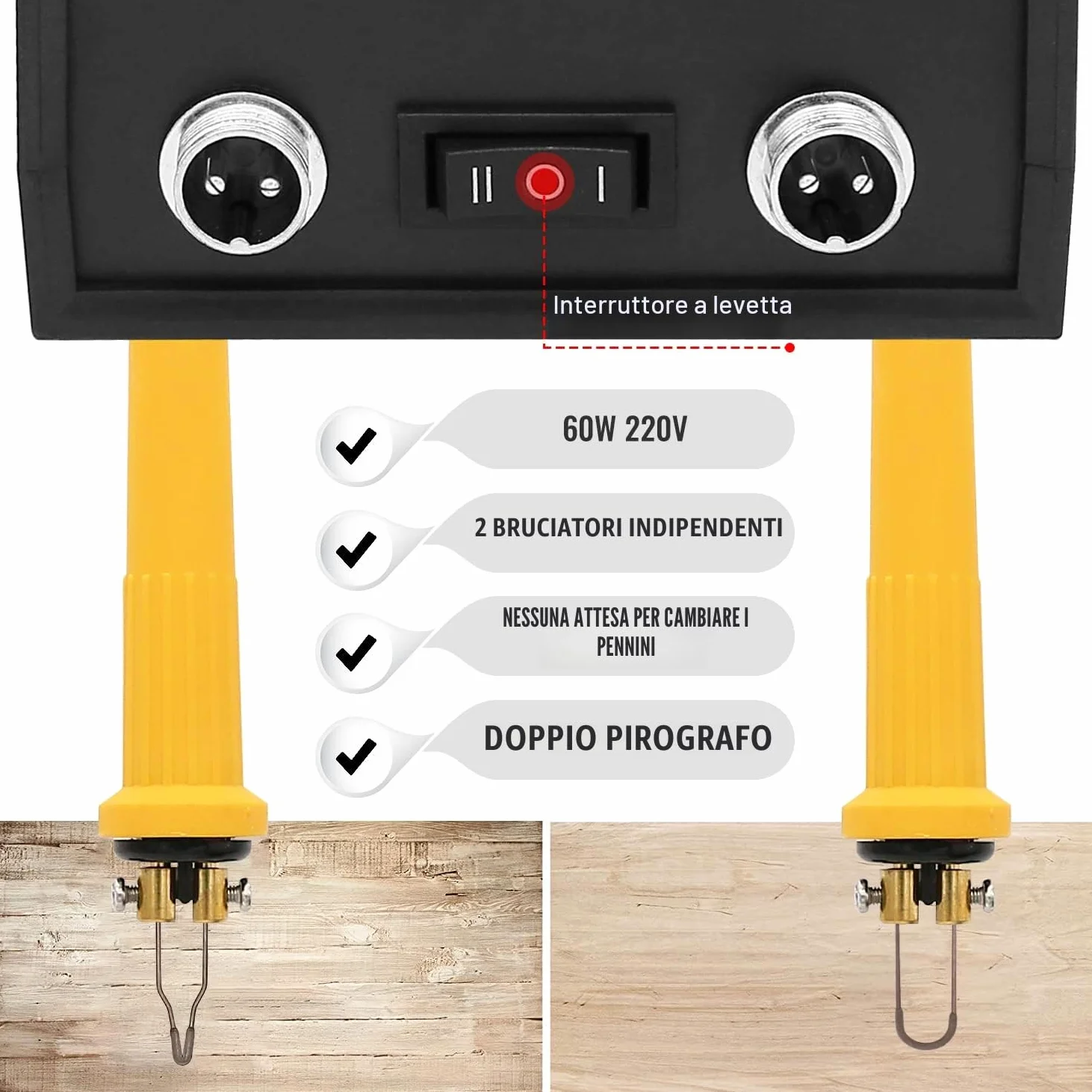 Macchina per Pirografia, Luriseminger 60W Pirografo per Legno Professionale Digitale Temperatura Regolabile 0-700 ℃ Pirografia Legna 2 Penne 30 Teste di Penna per Legno, Pelle, Zucca
