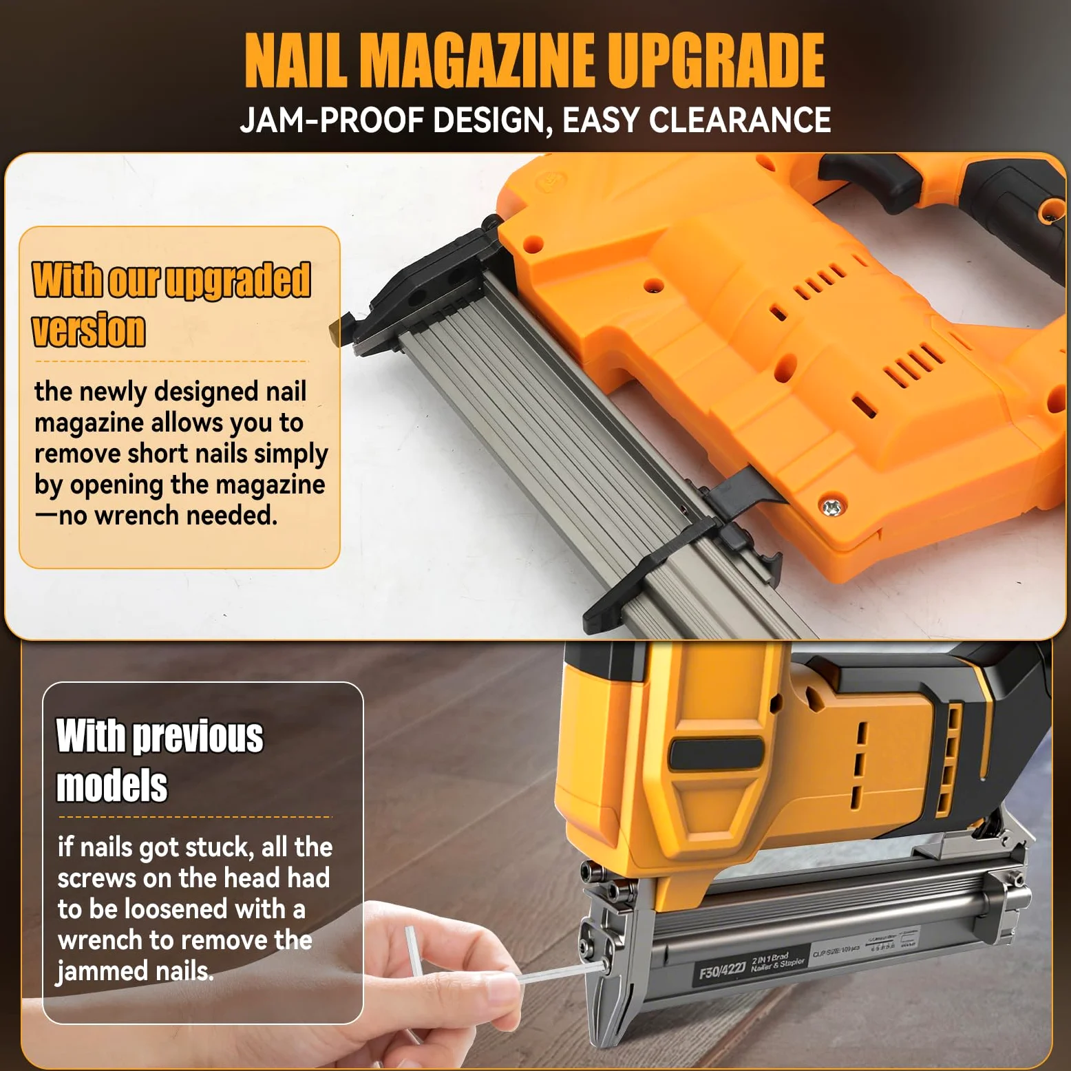 Chiodatrice senza fili da 18 GA compatibile con batteria Dewalt da 18 V 20 V, pistola per unghie senza fili 2 in 1, pinzatrice a batteria con 1000 chiodi e 1000 punti metallici per miglioramento
