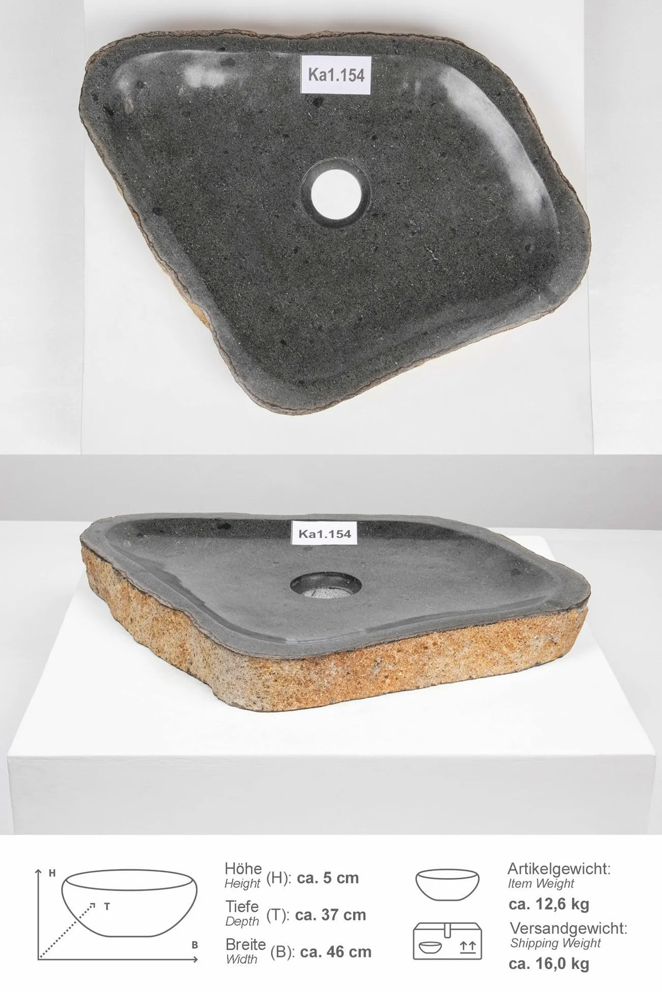 Lavabo in pietra naturale, extra piatto, ca. 40 cm, pezzo unico, per bagno, bagno, bagno, bagno, bagno, bagno, bagno, bagno, bagno, bagno, bagno, giardino, pietra fiume, lavandino