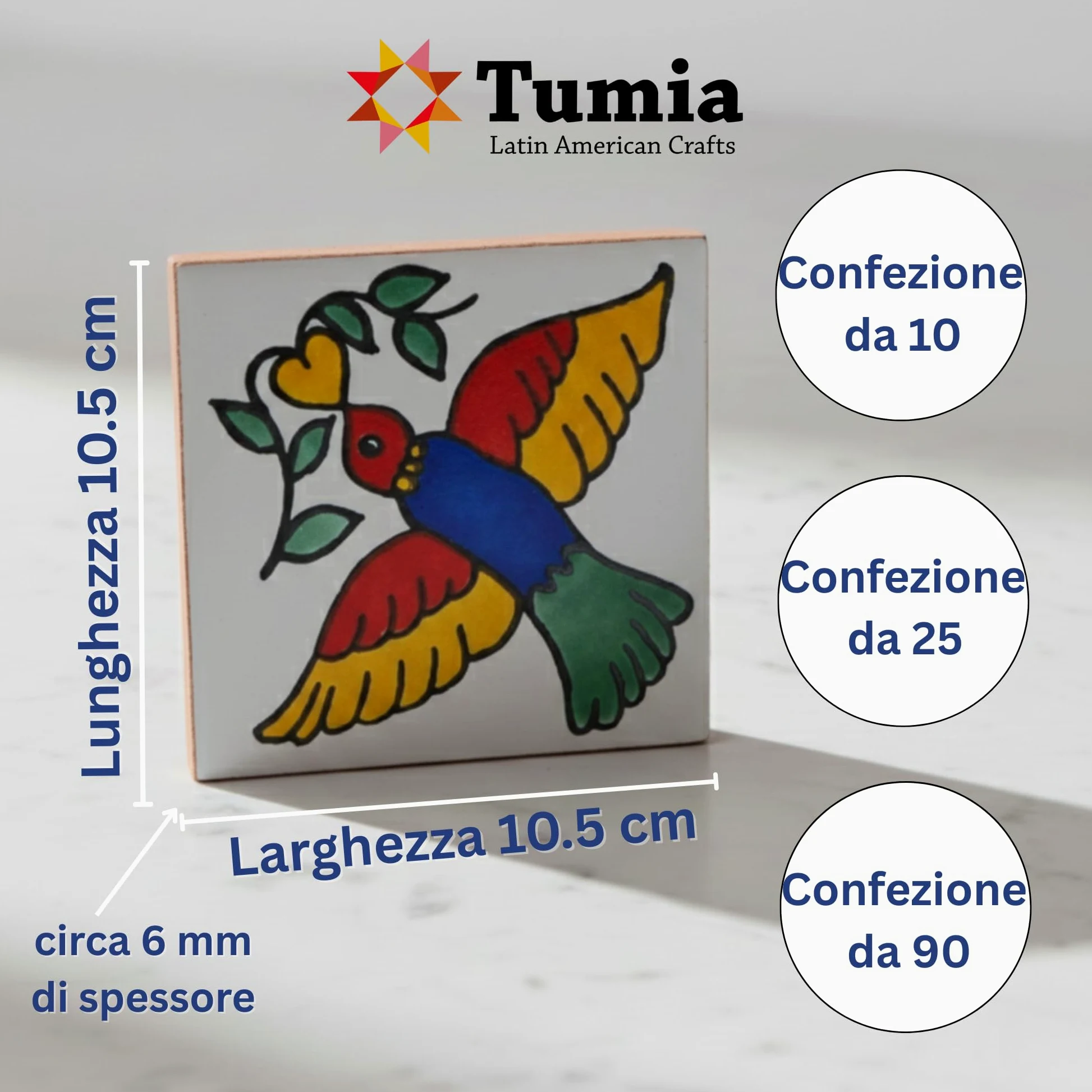 Tumia LAC Piastrelle Ceramica Messicane Talavera - Quin Artigianali Piastrelle Cucina, Bagno, Sottopentola e Fai-da-Te, Decorativo stile Mediterraneo - Pacco da 90