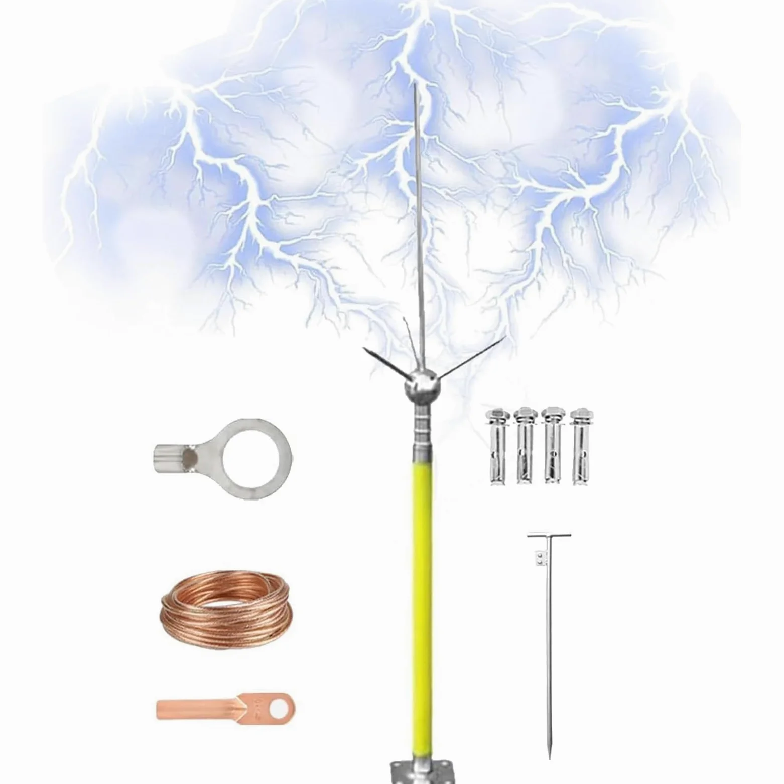 Parafulmine, Kit Parafulmine Isolato, Parafulmine per Tetto, Dispositivi di Protezione Antifulmine Rimovibili, Kit Parafulmine, per Tetti di Fabbriche, Scuole E Torri