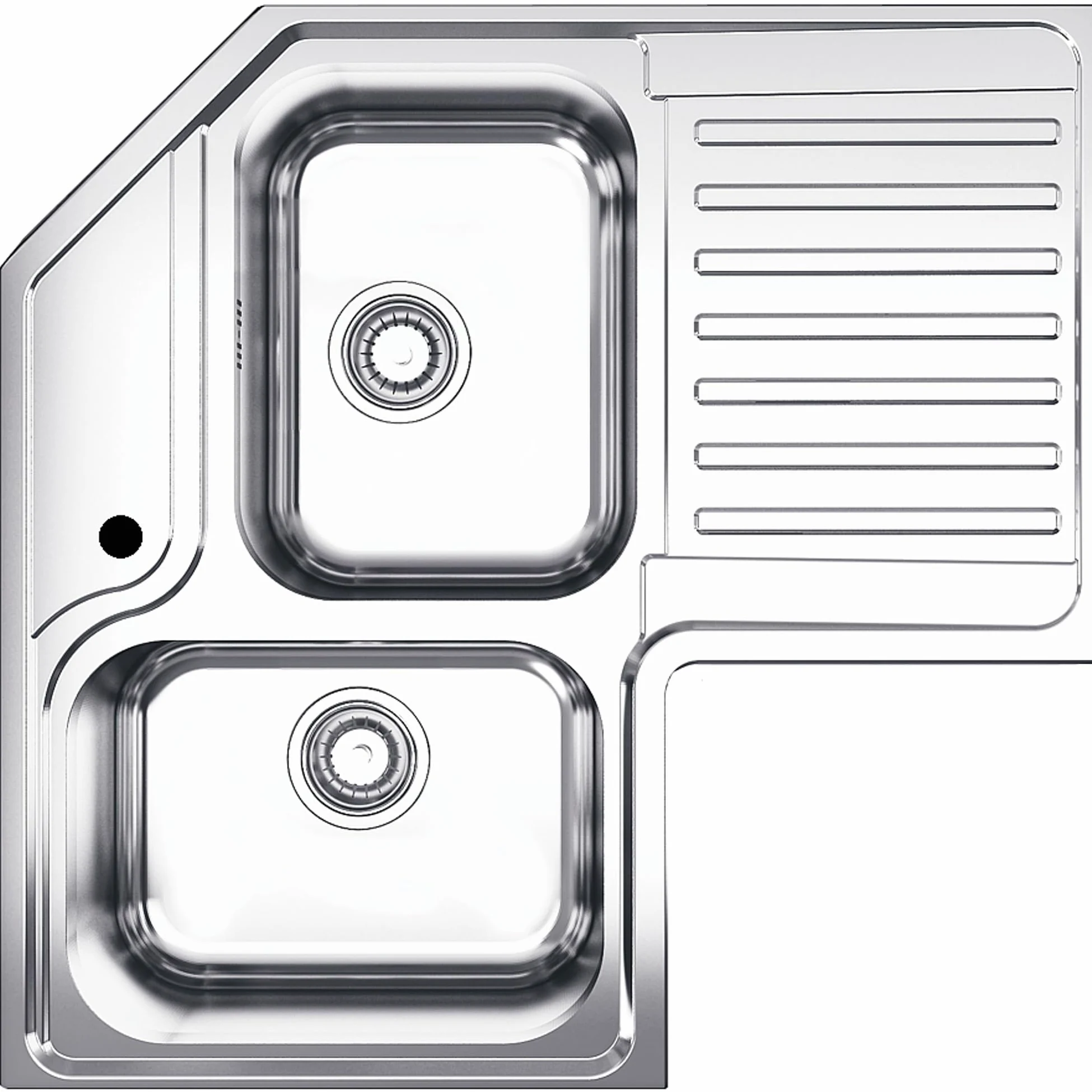 Lavello da Cucina Angolare, 83x83 cm, 2 Vasche con Gocciolatoio Destro, Acciaio Inox