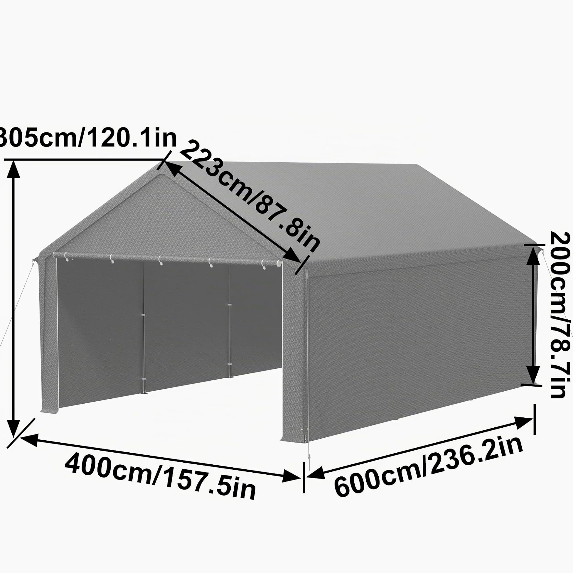 UISEBRT Tenda da magazzino, 4 x 6 m, impermeabile, con robusto telone in PE e telaio in acciaio, ideale come garage per attrezzi, attrezzi da giardino, pallet (grigio)