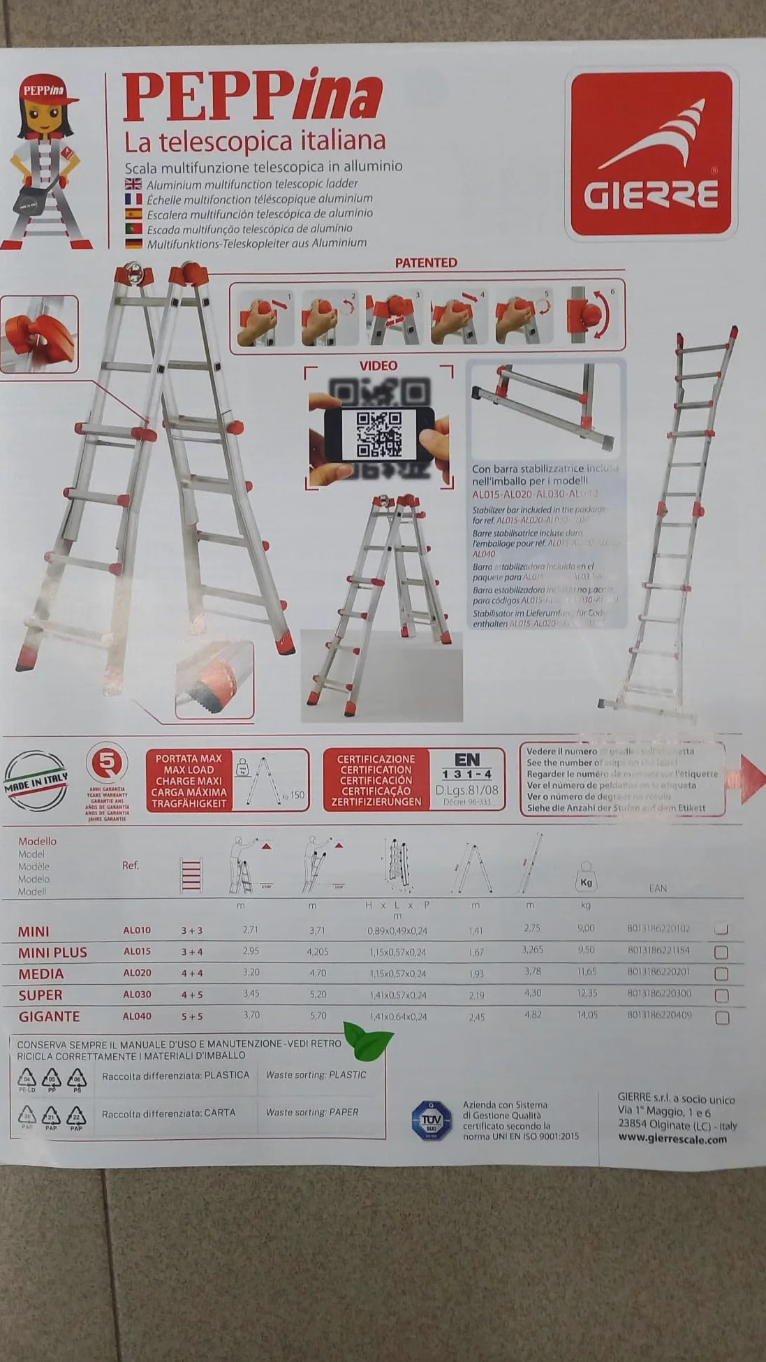 Gierre Scala Telescopica in Alluminio Gigante 5 + 5 pioli