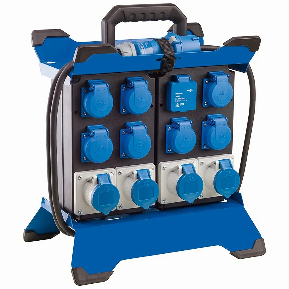 as - Schwabe Distributore di alimentazione portatile CEE Stecky Duo 5, spina CEE + 7 prese con contatto di protezione + 4 prese CEE + 2 porte USB, scatola di distribuzione dell'alimentazione mobile
