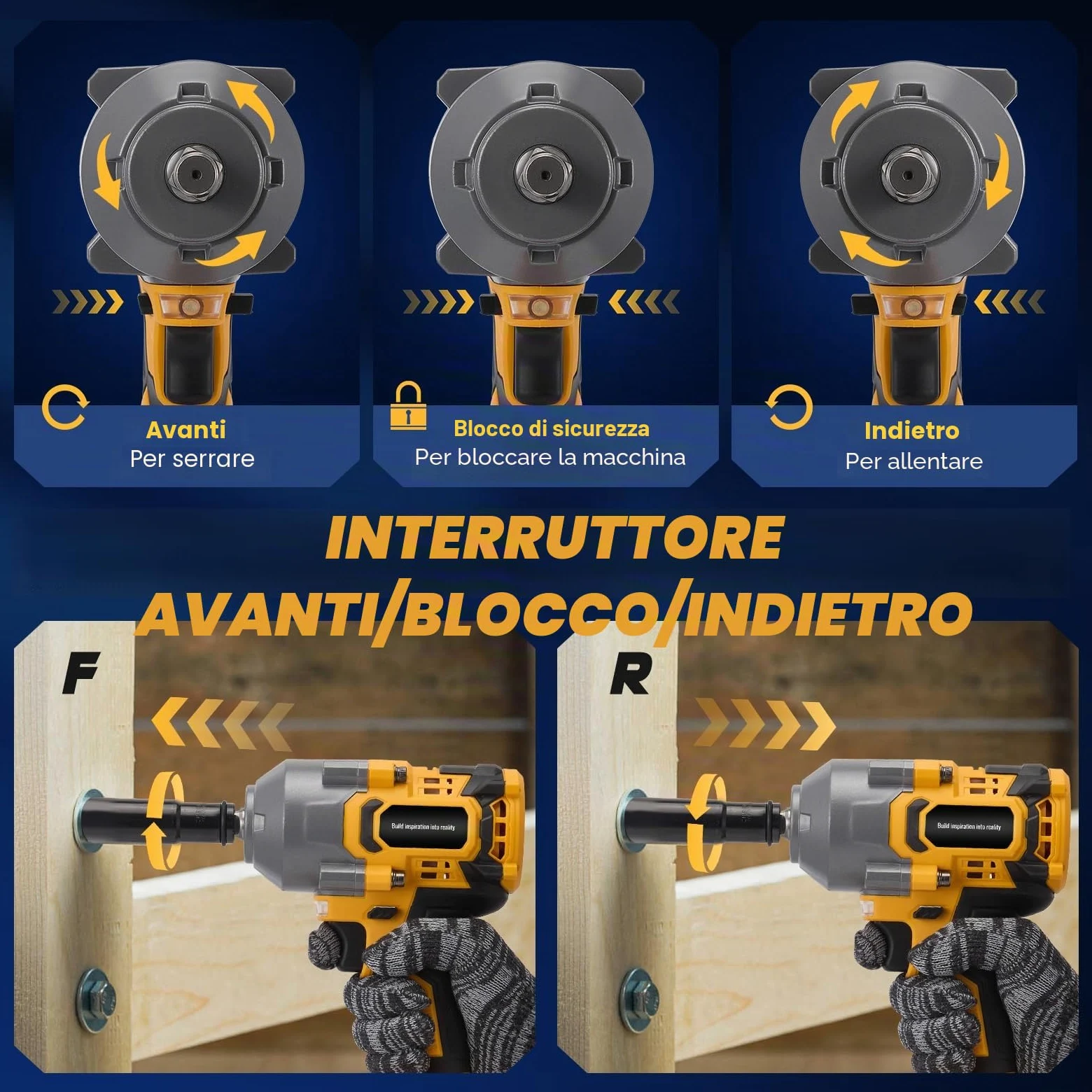 Avvitatore a Impulsi 1200NM 1/2'' 21V 3000RPM Chiave a Percussione ad Alta Coppia 2x 4.0Ah Batteria 3 Livelli di Velocità per Auto, DIY, Tosaerba