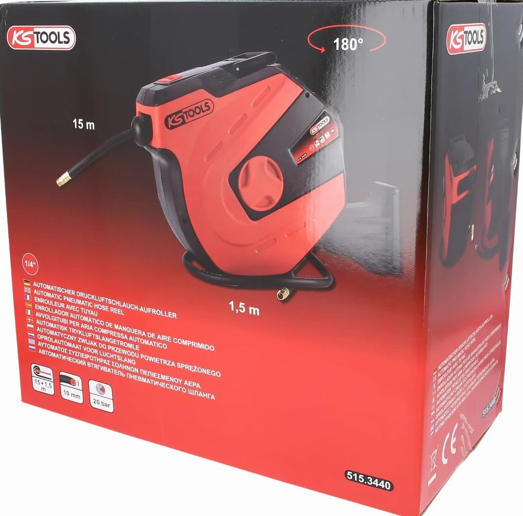 KS Tools 515.3440 Avvolgitubi per aria compressa automatico, Ø 10 mm x 15 m