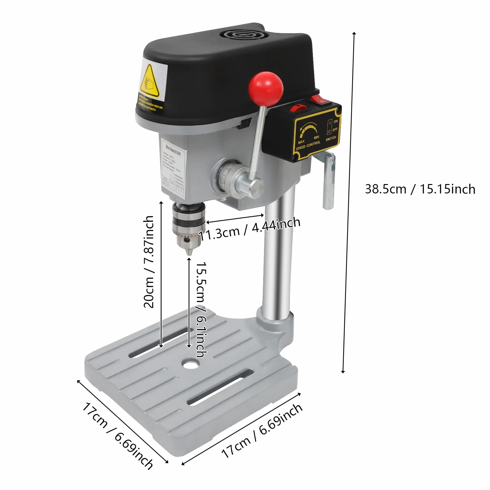 Mini Trapano da Banco 340W a Basso Rumore con Tre Velocità Regolabili Trapano Portatile per Forare Legno, Pannello di Plastica, Pannello di Resina per Uso Domestico e Commerciale (Argento)