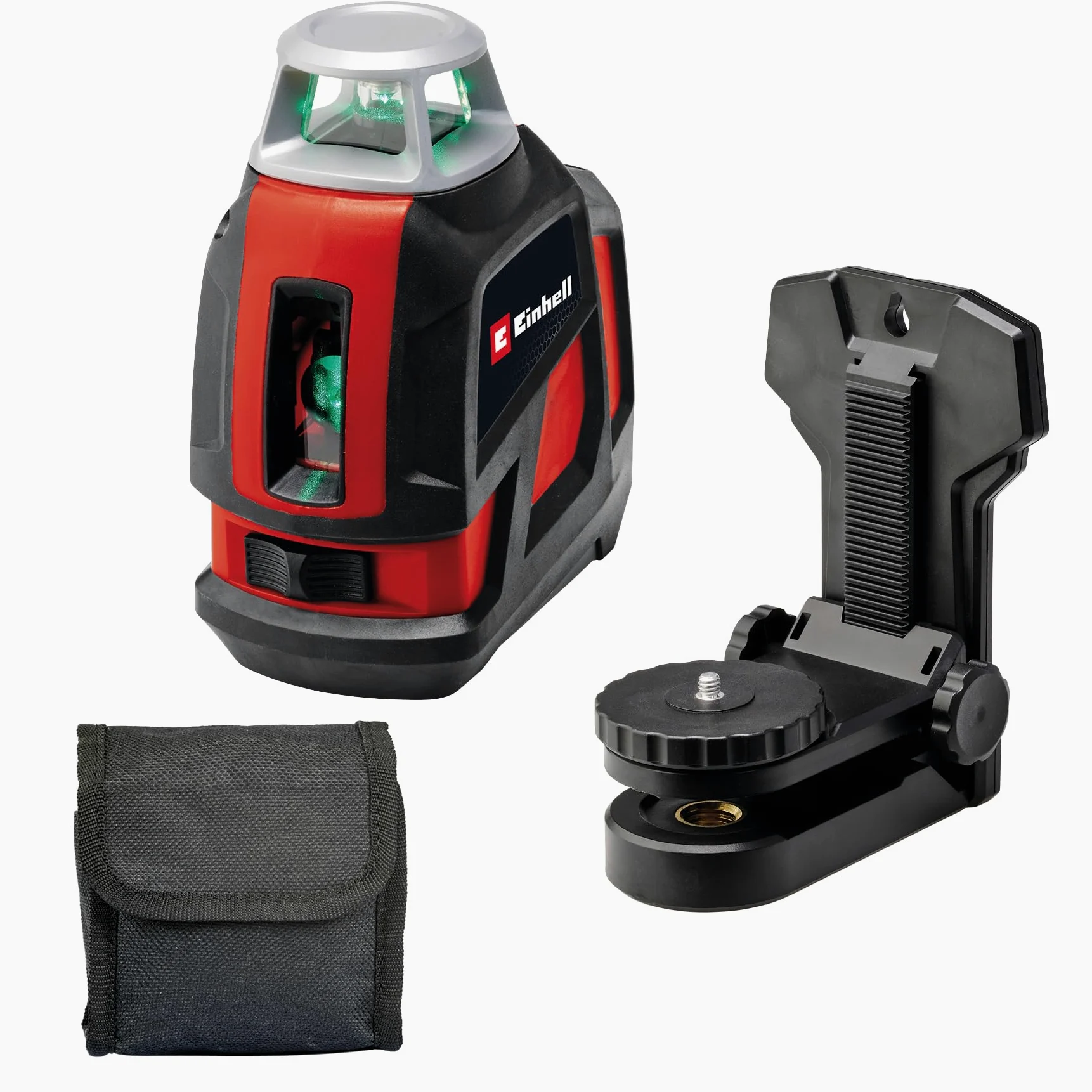 Einhell TC-LL 360 G: Laser incrociato auto-livellante con linee laser verdi, livello digitale, supporto per muro e borsa