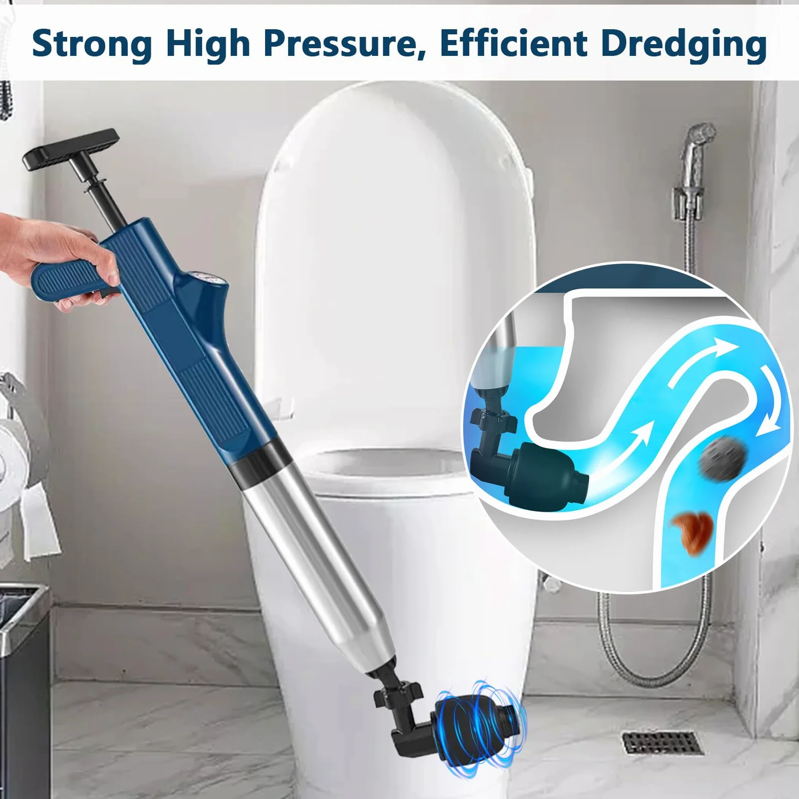 Stantuffo per WC Pulitore per Tubi, ad Aria Compressa ad Alta Pressione con Barometro 5 Adattatore in Gomma Sbloccatore di Scarico Macchina per la Pulizia dei Tubi per Bagno Cucina WC