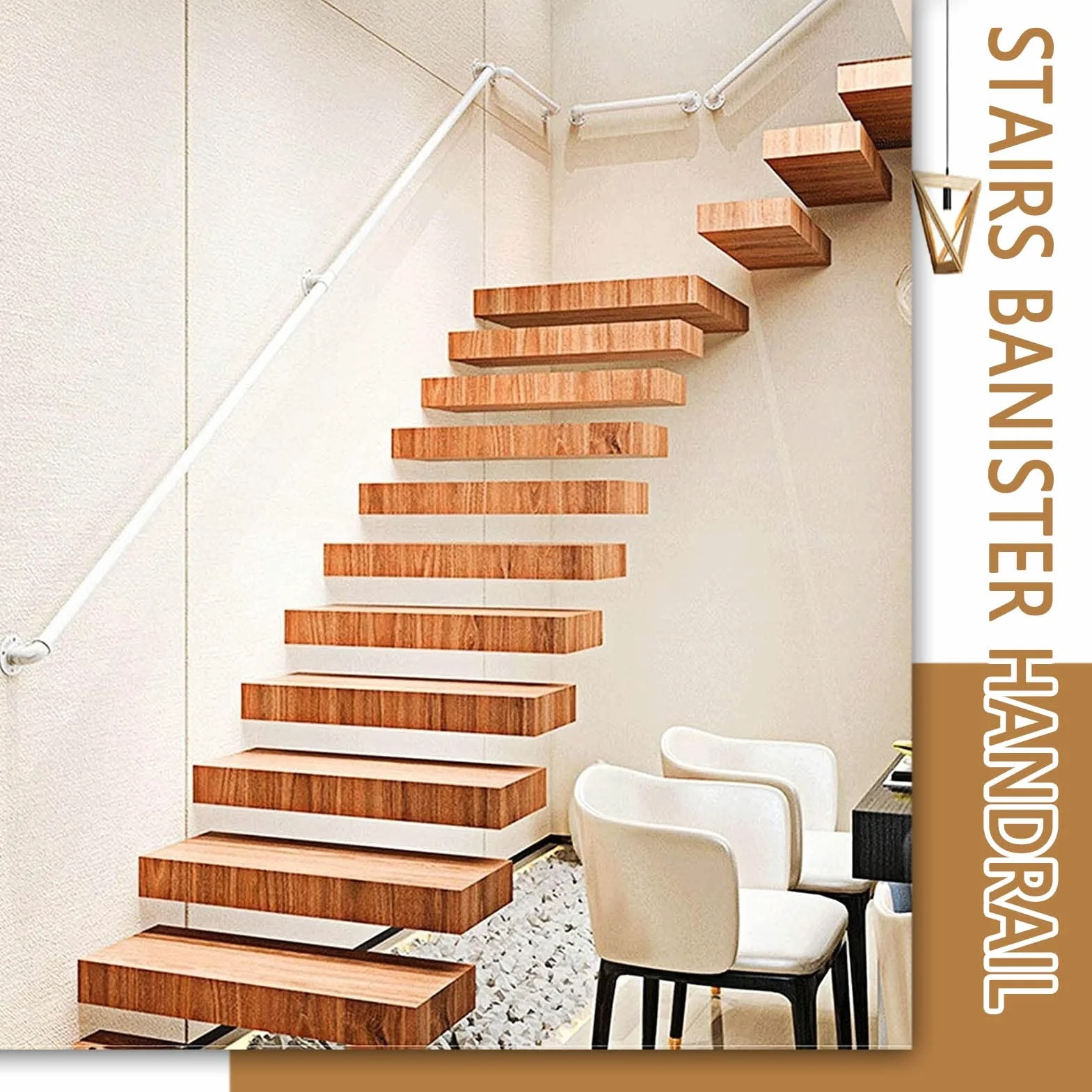 Bianco Scale Ringhiera Corrimano 1m 2m 3m 4m 5m 6m, Asta di Supporto Ringhiera Scale per Disabili Anziani Interni Esterni Maniglione/Maniglie - Supporto 200kg (Size : 200cm)