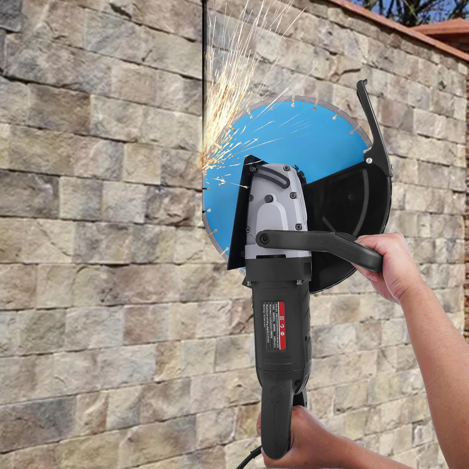 Sega per pietra 390 mm, 3000 W, profondità di taglio 135 mm, lama diamantata e acciaio al carbonio, sega circolare con interruttore di bloccaggio per metallo, granito, cemento armato, mattoni