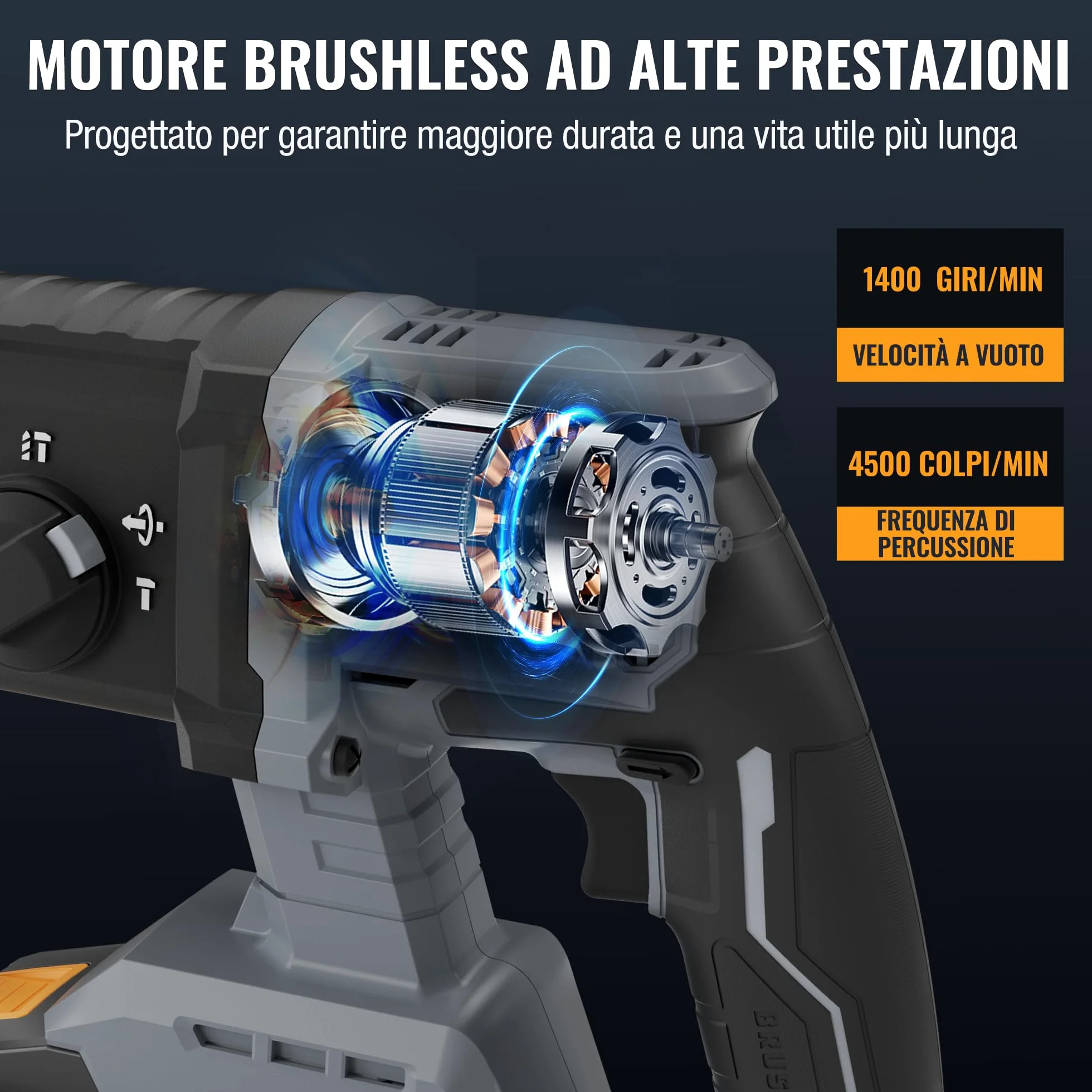 WORKPROX Martello perforatore a batteria 20V SDS-Plus, 2,0 J, Motore Brushless, 4 Funzioni, Batteria 4,0Ah, Ideale per Fai-da-te e Lavori Professionali