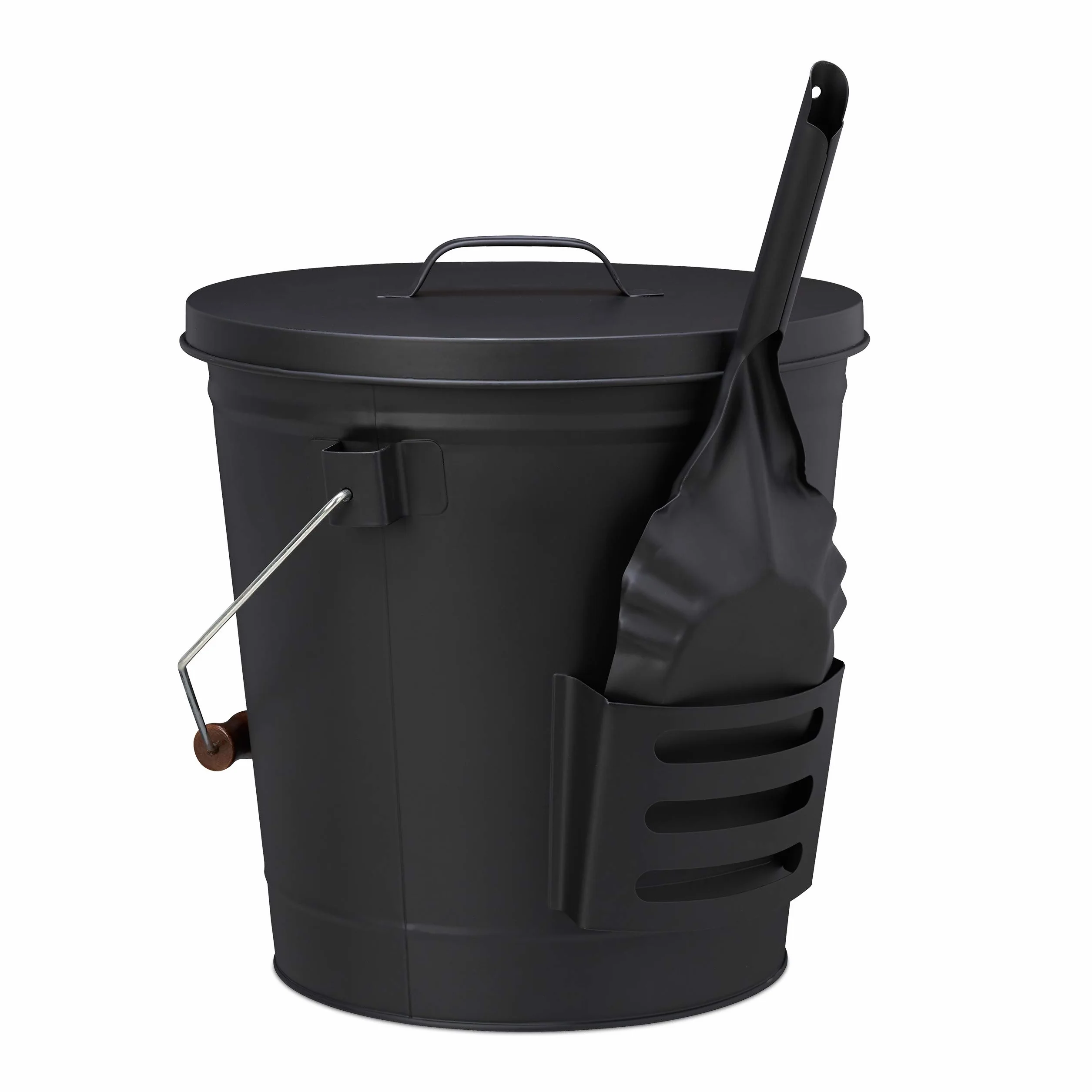Relaxdays Secchio Raccogli Cenere con Coperchio e Paletta, Acciaio, con Impugnatura, 19 l, per Camino & Grill, Nero
