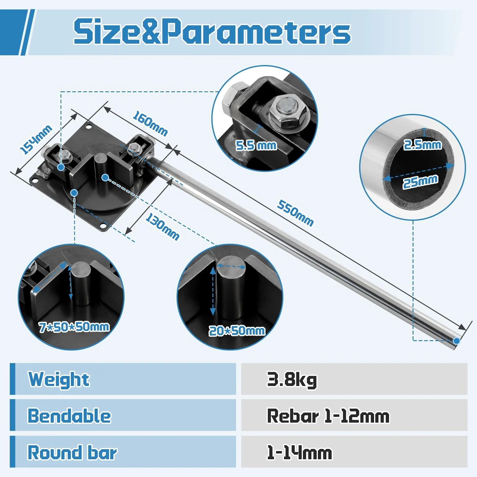 MXBAOHENG Piega Tondini Ferro per Edilizia 1-14mm Piegaferro Manuale Armato Strumento di Piegatura Asta Manuale Barra in Acciaio Bender Costruzione per acciaio rotondo/acciaio di rinforzo/ferro piatto