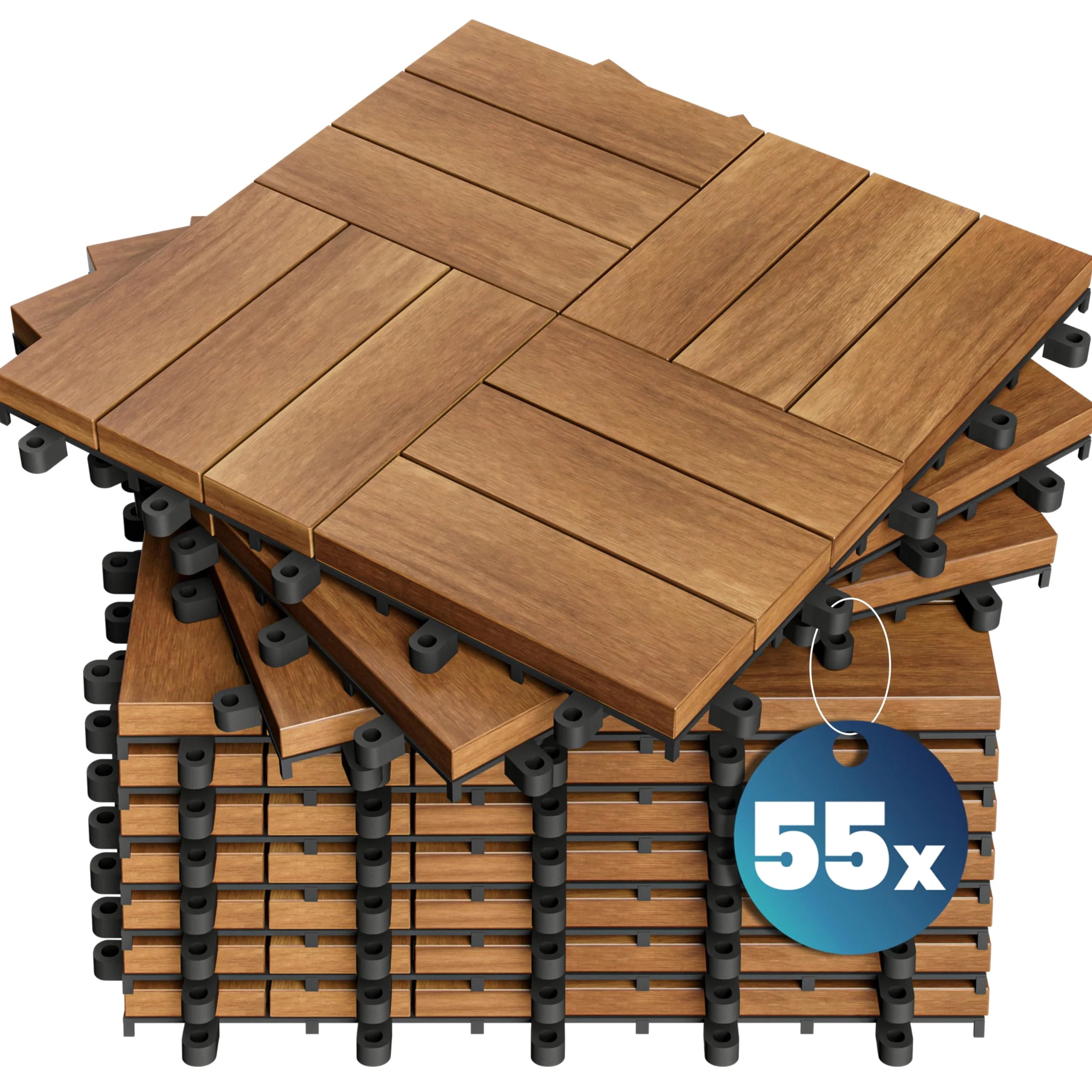 CASARIA Set 55 Piastrelle 30x30 cm in Legno di Acacia Certificato FSC® Superficie Totale 5 m² per Esterno Sistema a Incastro Pavimento per Terrazza Balcone Giardino Pavimentazione Mattonelle