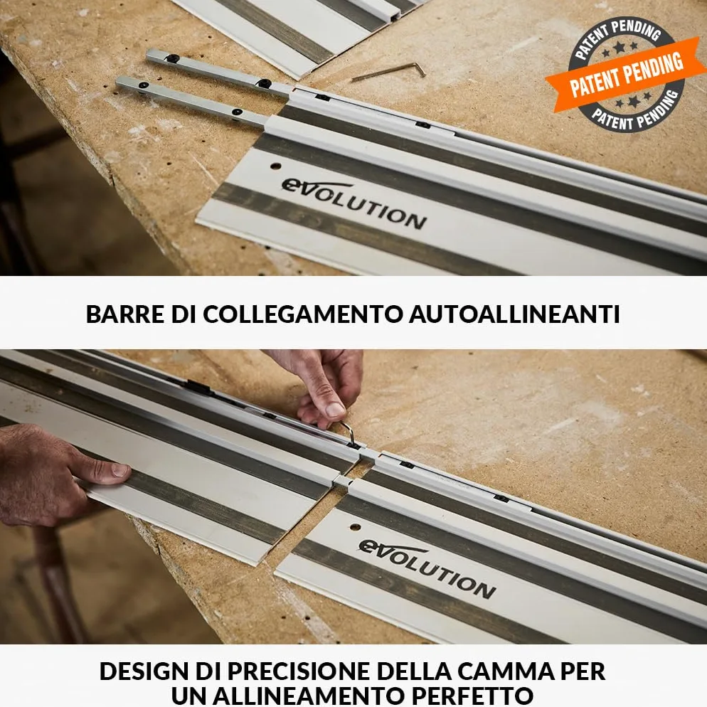 Evolution Power Tools ST1400-G2 Guida per Seghe Circolari/Binario | Universale per la maggior parte delle marche Makita, Bosch, Festool | 1,4 m (2 x 700 mm) Accessorio di arresto finale incluso