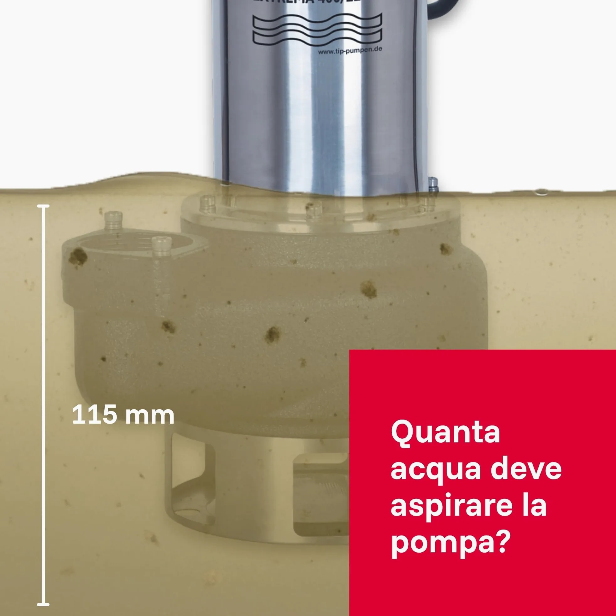 Pompa sommersa professionale per acque sporche T.I.P. - Acciaio inossidabile (portata 42.000 l/h, prevalenza 16 m, pressione 1,6 bar, granulometria 50 mm, acqua di lavaggio) Extrema 700/16-3 IX