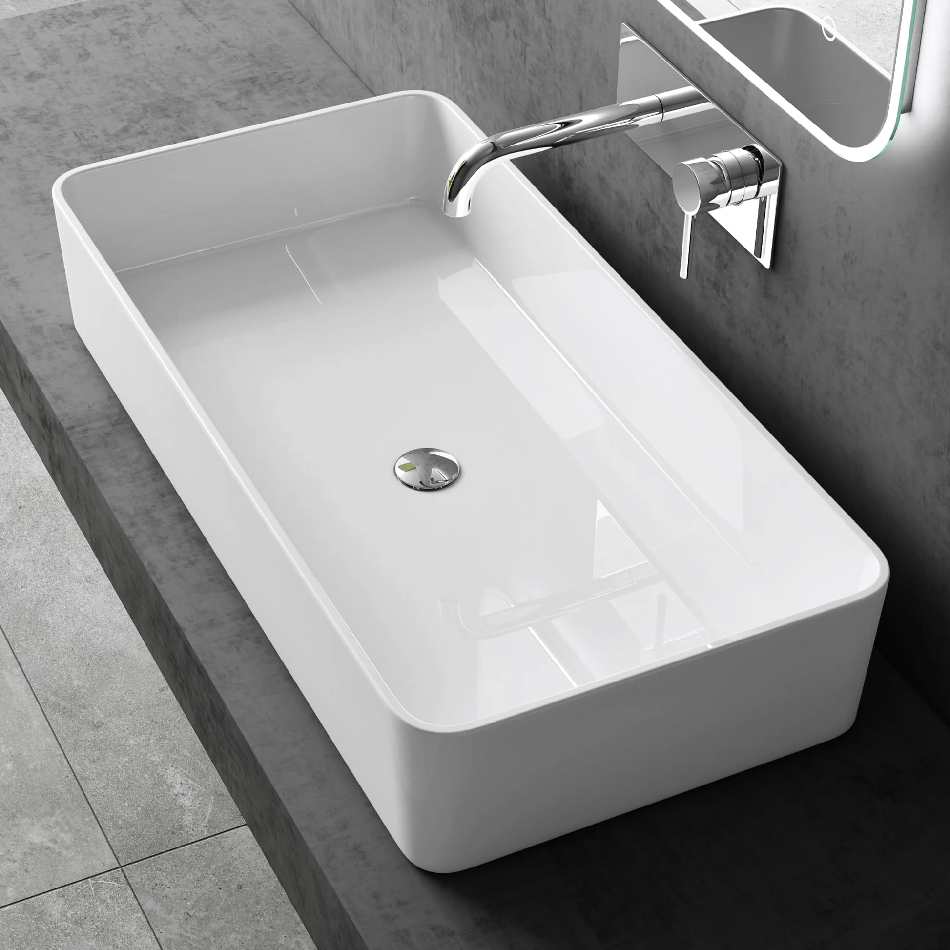 doporro Lavabo da Appoggio Rettangolare in Marmoresina Bianco Lucido 80x40x15 cm, Lavandino Bagno Moderno Colossum102