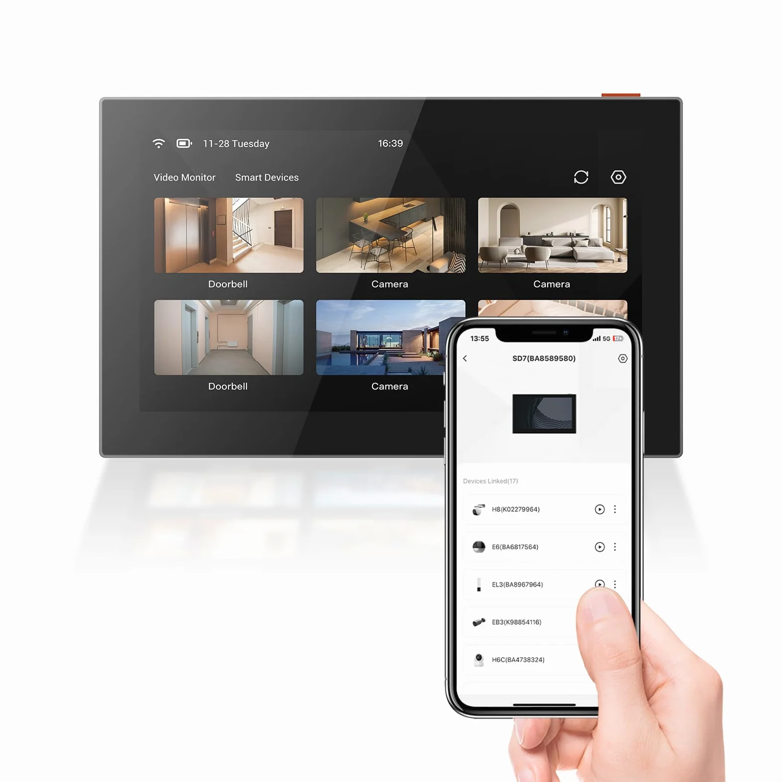 EZVIZ Schermo intelligente interno, touchscreen a colori da 7" senza fili con batteria da 4600 mAh, audio a 2 vie e vista dal vivo, facile da installare, SD7