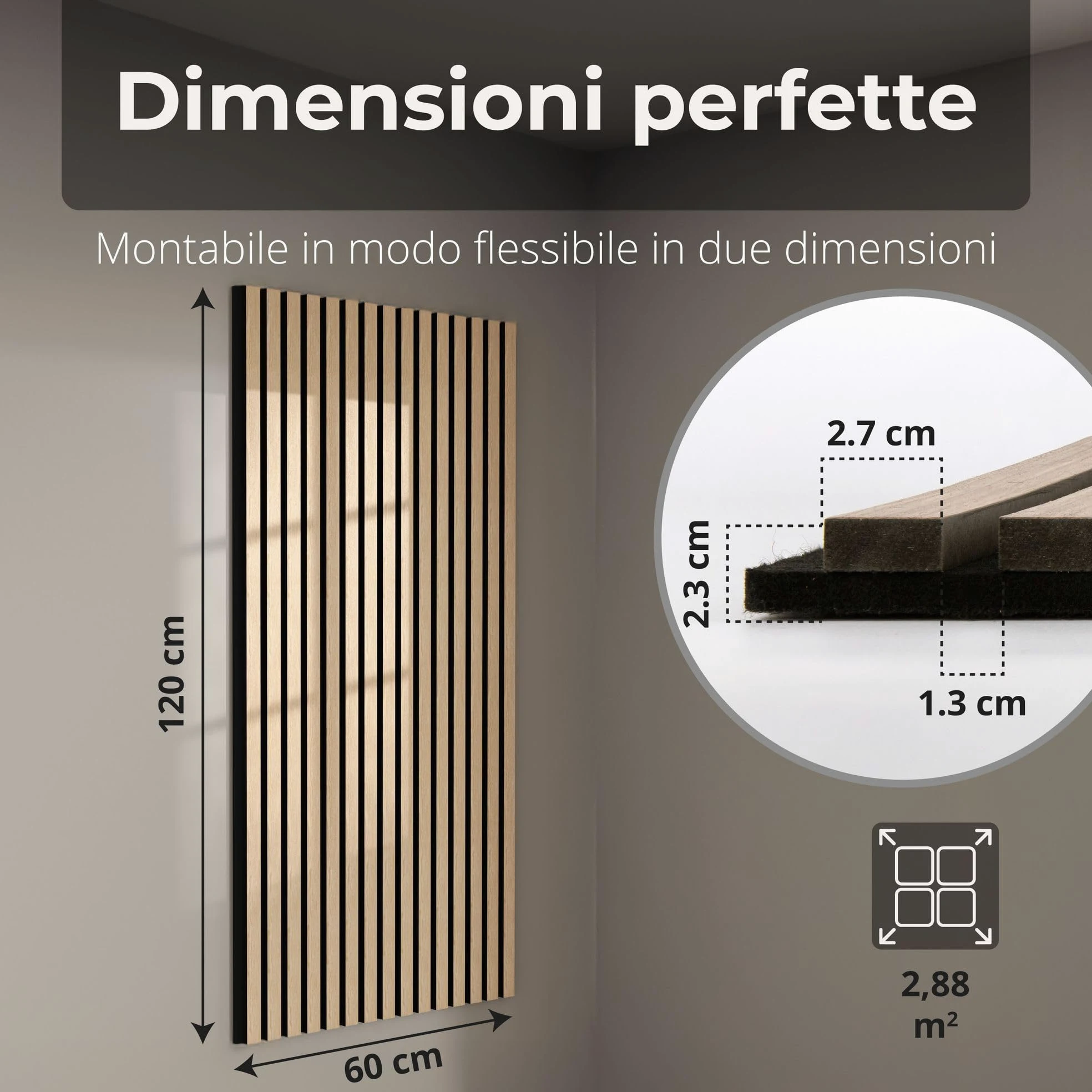 4 pannelli acustici in legno 120x60 cm con lamelle rovere chiaro – pannelli da parete per ridurre il riverbero in casa e in ufficio – rivestimento parete 3D interno