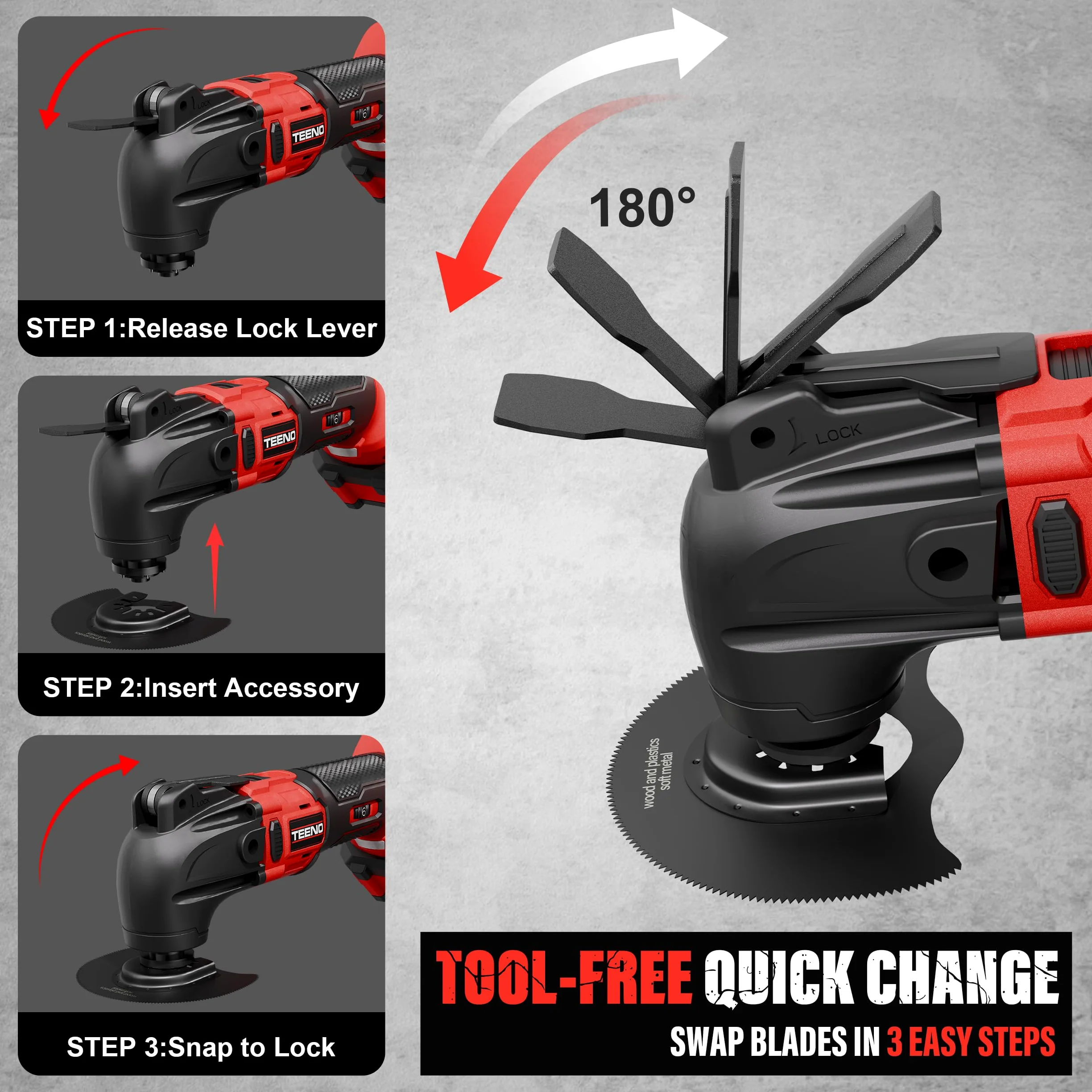 Strumento multifunzione oscillante senza fili 20 V, Brushless Strumento multifunzione senza fili con 6 velocità, 2 x 4.0 A batterie, 8500-21000 giri/min, caricabatterie, angolo oscillante 4°, per