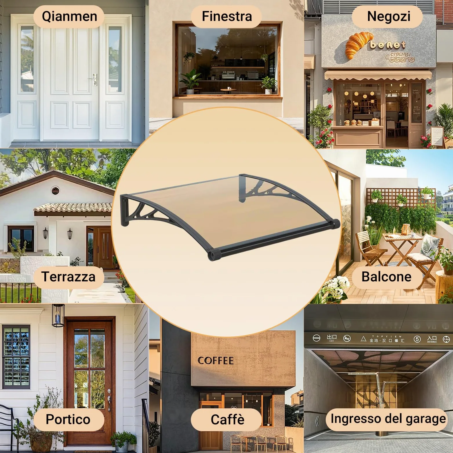 Pensilina Tettoia, Tettoia per Esterno, Pensilina da Esterno in Policarbonato, Resistente ai raggi UV/alla pioggia,Tettoia per Esterno/Porte/Balcone/Finestre 80x230cm
