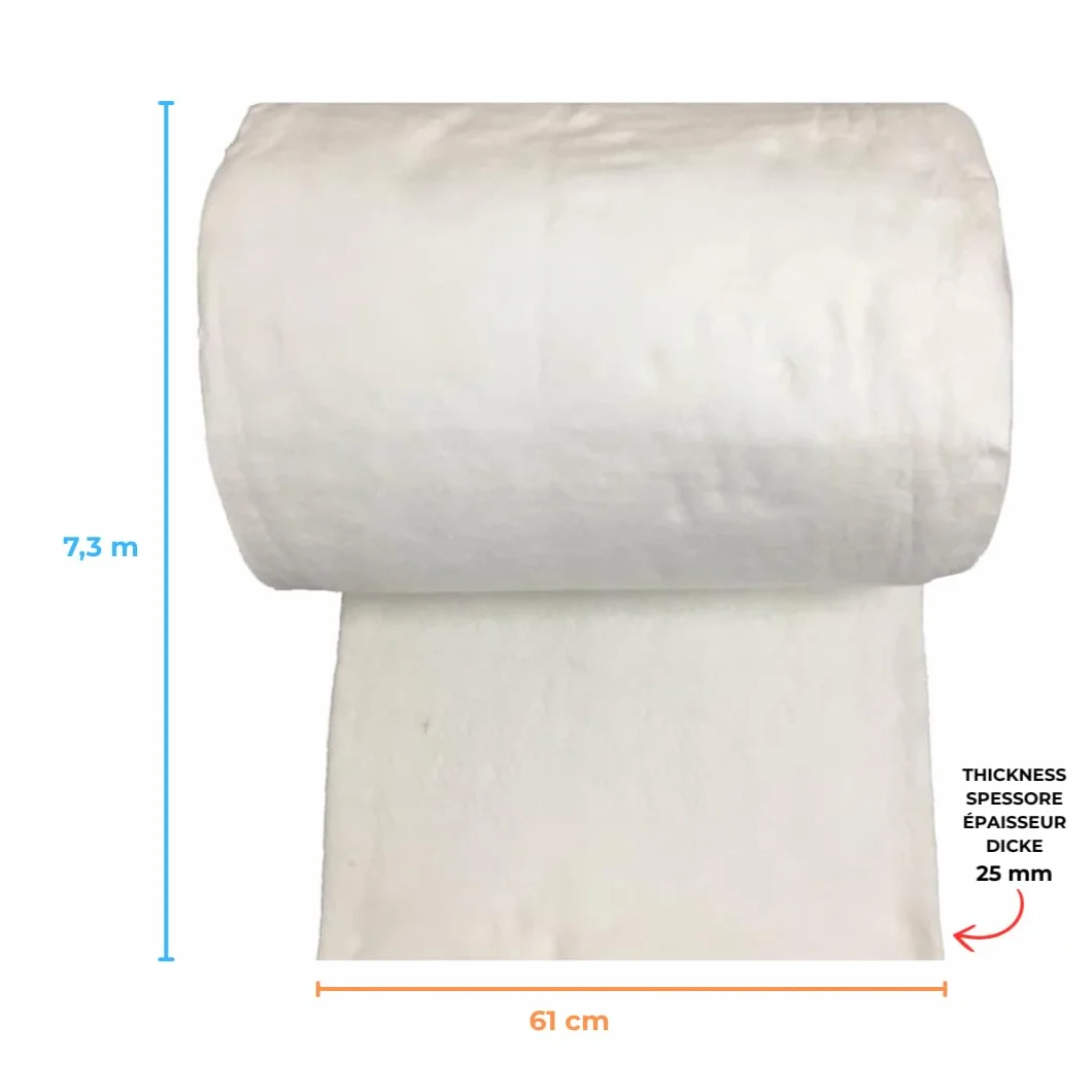 EINSIDE Feltro per isolamento fibra ceramica, Densità 96 kg/m³ | Lunghezza 7,3 m, Larghezza 61 cm, Spessore 2,5 cm