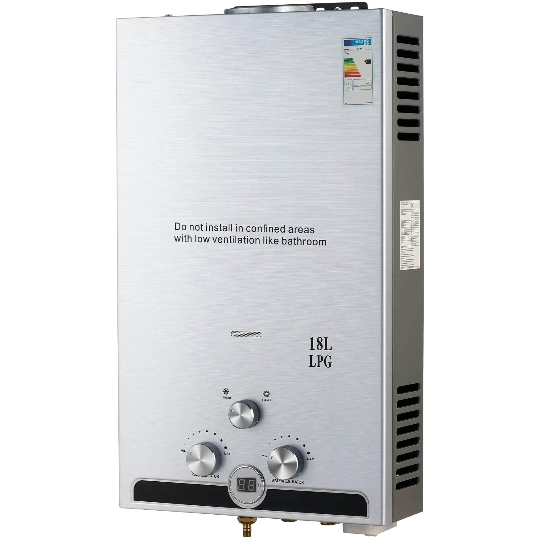 CO-Z Scaldabagno a Gas GPL 18L con Modalità Inverno ed Estate Caldaia a Gas GPL da 30.6 kW a Parete senza Serbatoio Scaldacqua Istantaneo Automatico con Anima in Rame e Display a LED (18L)