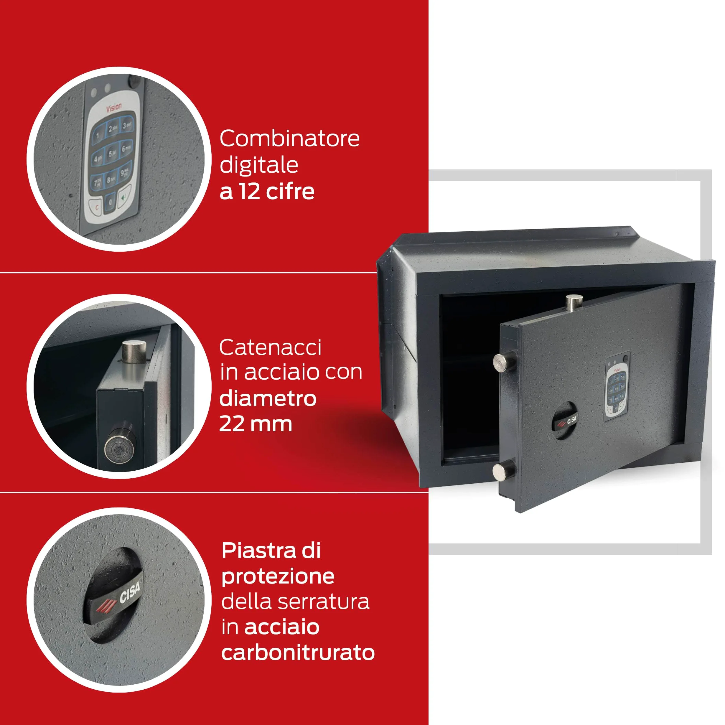 CISA - Cassaforte a Muro Elettronica DGT Vision 182710310 - Cassaforte Piccola LxHxP 36x24x20 cm - 1000 Miliardi di Combinazioni Possibili - Totale Sicurezza contro Aperture Indesiderate