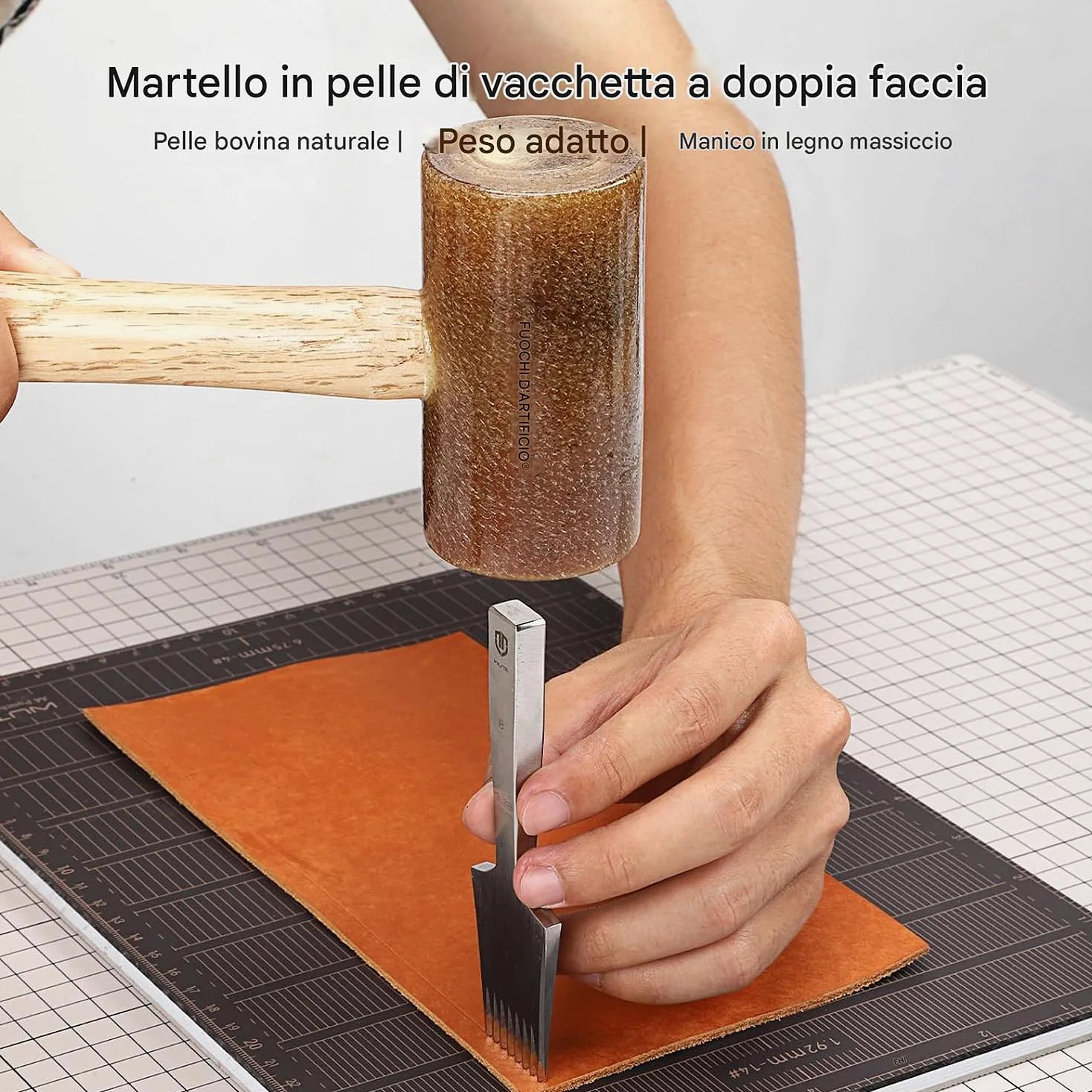 WUTA Bacchetta in pelle grezza, martello in pelle, strumento di punzonatura, buona capacità di tampone (48 mm)