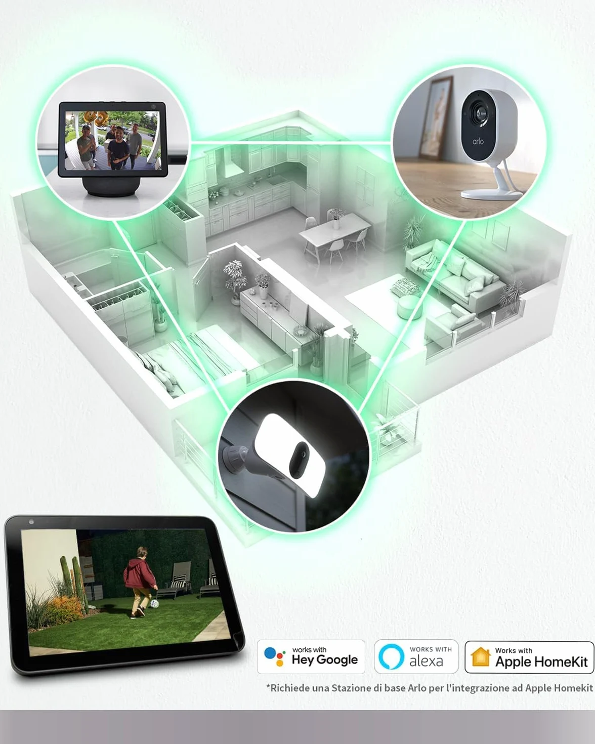 Arlo Videocitofono Wireless HD e Telecamera con Faretto 2K WiFi Bianca – Protezione Intelligente per la Casa, Visione Notturna, Rilevamento del Movimento, Audio Bidirezionale, Compatibile con Alexa
