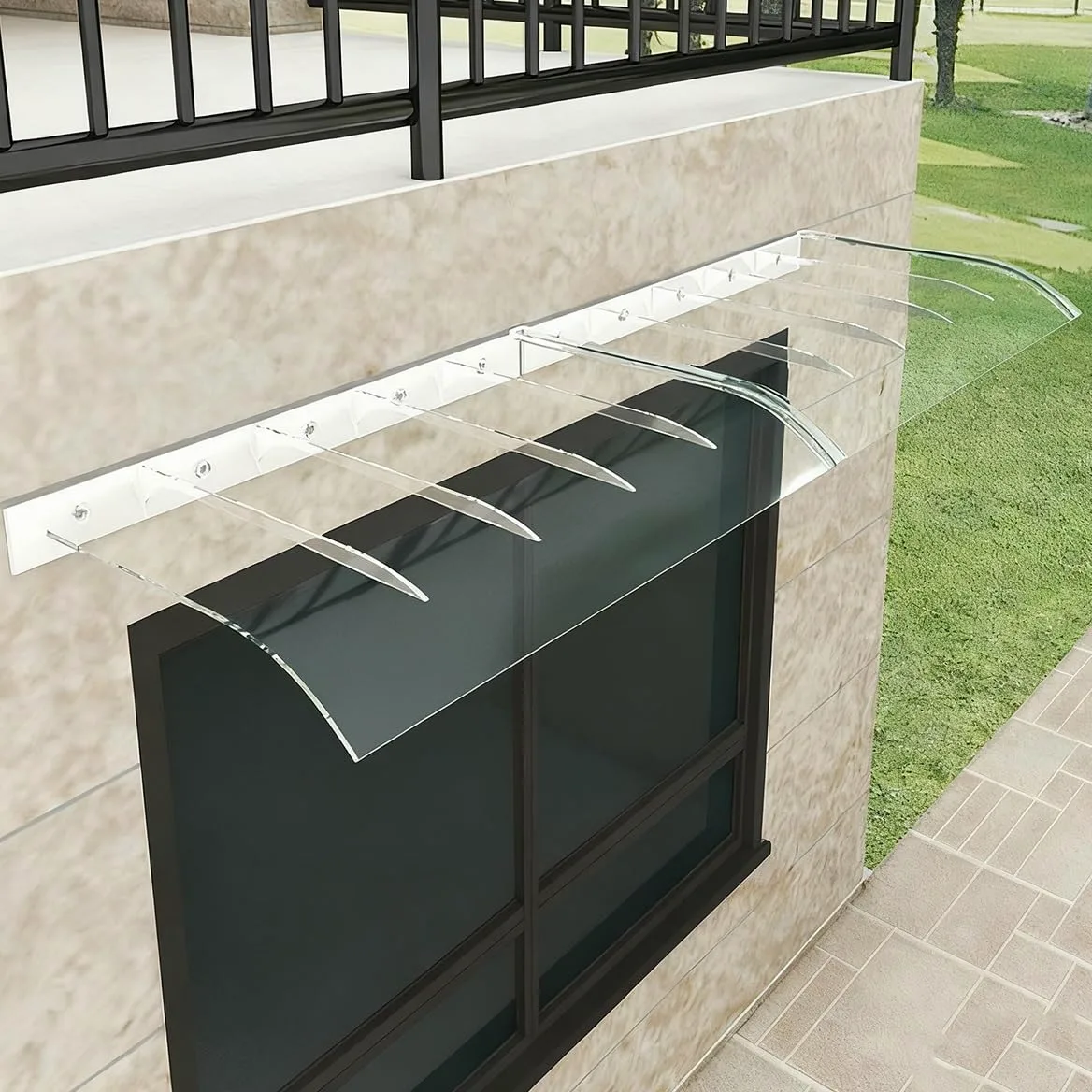 Pensilina da Esterno 120 200 300 150 110 100 cm, Tettoia in Policarbonato 3.5mm Trasparente/Marrone Pensiline per Porta e Finestra, Copriporta Antipioggia(Clear,60x240cm)