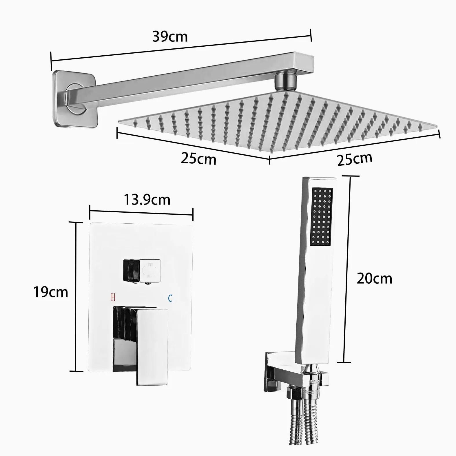 SaniteModar Set Doccia Incasso Cromo, Miscelatore Doccia Incasso con 25x25cm Soffione, kit Doccia Incasso con Doccetta