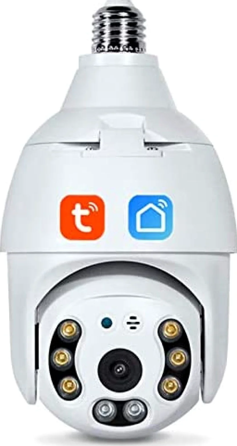 Telecamera con lampadina WiFi E27, lampada per telecamera di sicurezza PTZ Tuya Smart Life da 3 MP con visione notturna a piena luce, conversazione bidirezionale, monitoraggio automatico, vi