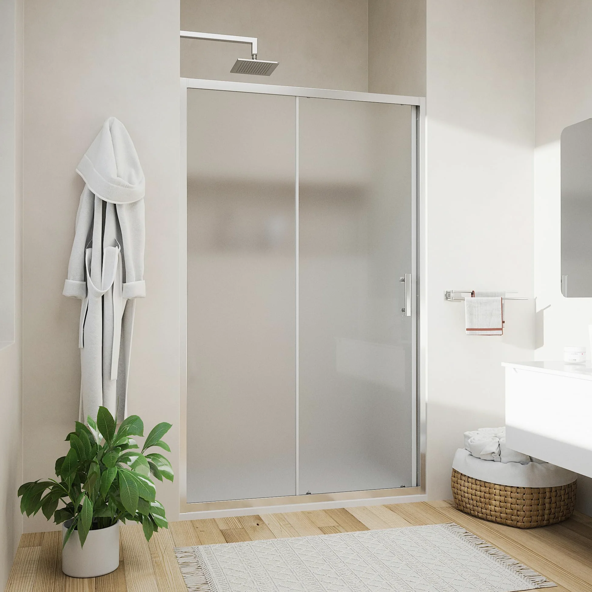 Box Doccia Nicchia 120cm Apertura Scorrevole Vetro Temperato Opaco 6mm Trattamento Anticalcalcare Maniglia in Acciaio Inox 304 h190cm mod. Tenerife