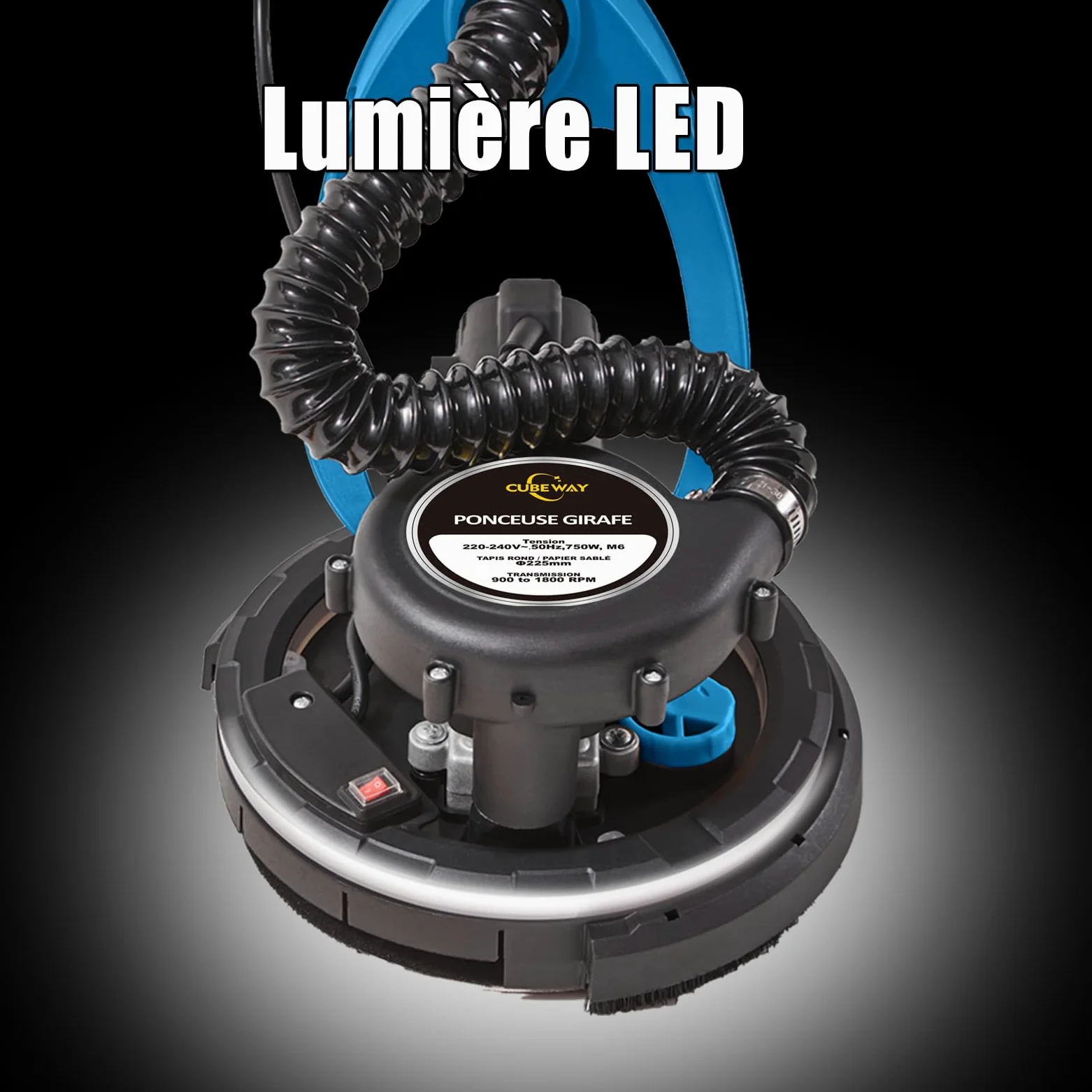 Levigatrice Giraffa 750 W professionale con sistema di vuoto automatico e luce LED, Levigatrice da parete e soffitto telescopico, diametro 215 mm, 7 velocità 900-1800 giri/min (blu)