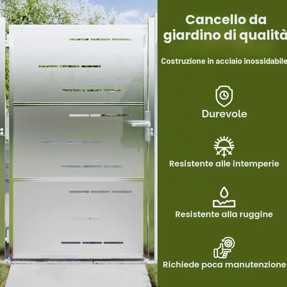 vidaXL Cancello da Giardino Argento 85 x 144 cm Acciaio Inossidabile, Cancello in Acciaio Moderno per Giardino e terrazza, barriera sicura e Ingresso Rettangolare
