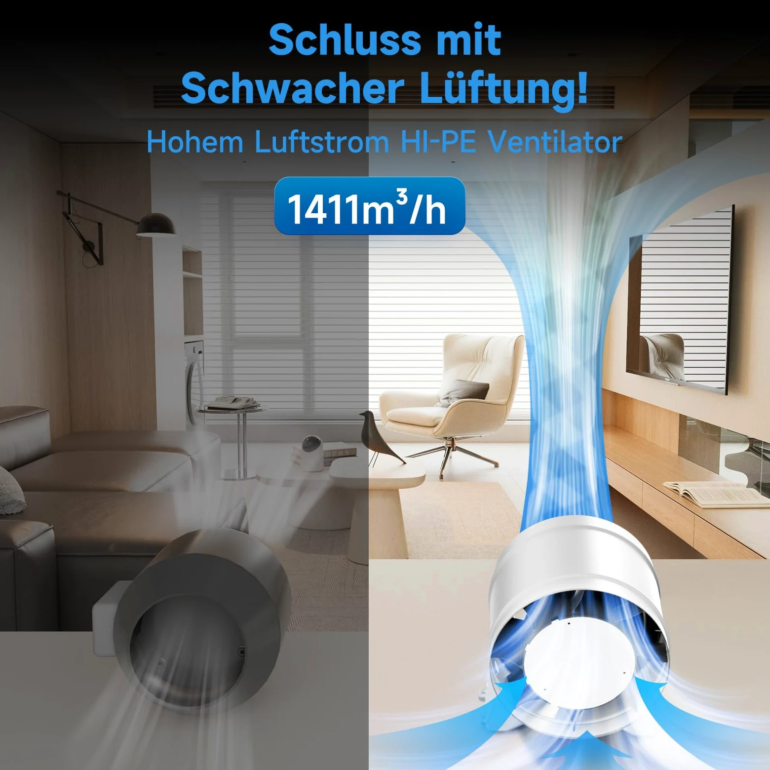 Hon&Guan HI-PE - Ventilatore tubolare 200 mm, super volume di aria, 1411 m³/h, risparmio energetico, motore EC, silenzioso, ventola di ventilazione per tenda, serra, garage, cucina, ventilazione