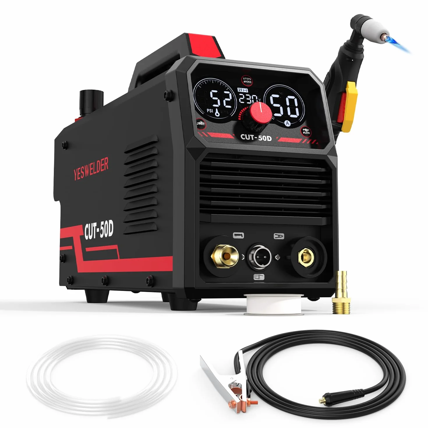 YESWELDER 50Amp Taglierina al Plasma HF, Non Arco Pilota, Grande Display Digitale a LED, Spessore Massimo di Taglio 20mm, 230V Macchina da Taglio al Plasma