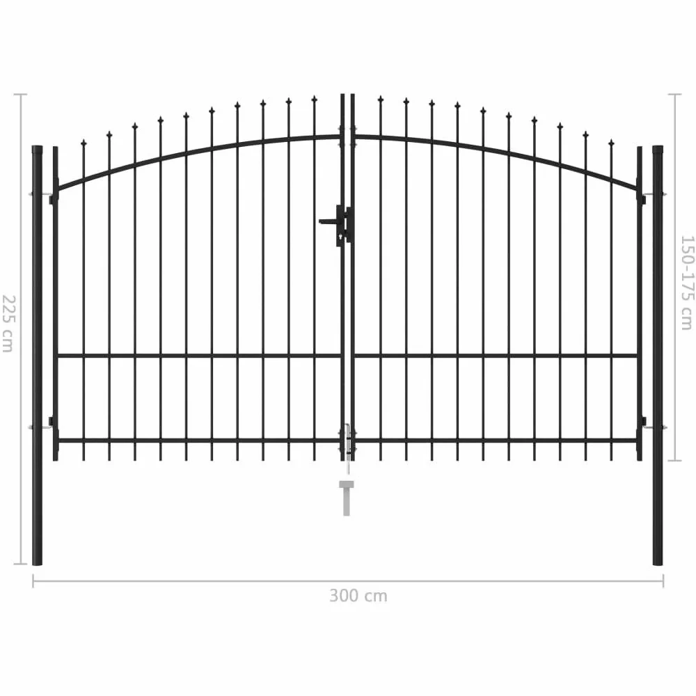 Tidyard Cancello,da Giardino,a Doppia Anta,con Punte a Lancia,in Acciaio,Nero,300x225 cm,Cacello per Recinzione,Cancello in Metallo,Cancello da Esterno,Cancello in Acciaio