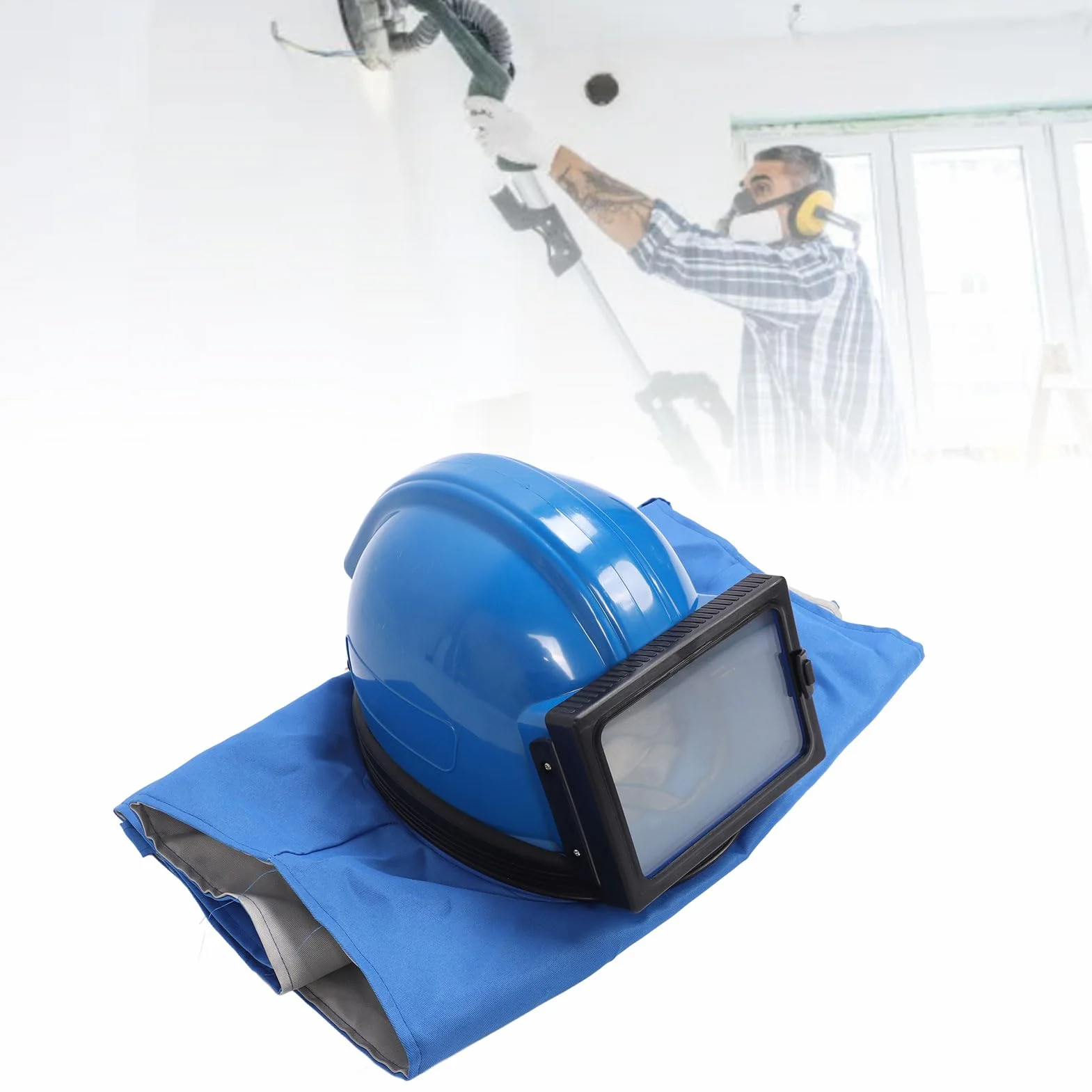 Casco Sabbiatura Professionale con Lenti Regolabili Doppio Strato Flusso Aria per Pittura Taglio Pulizia