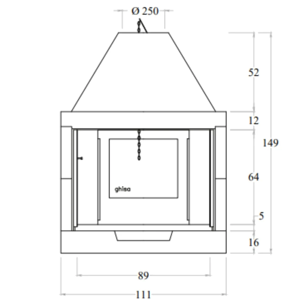 Camino Legna Prefabbricato Ghisa Focolare Aperto M110 TGH Design Ambiente Arredo Interni Riscaldamento