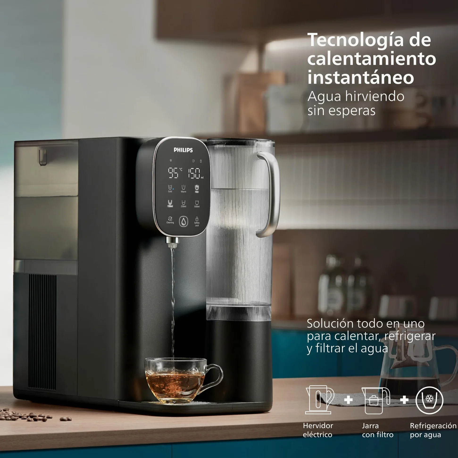 Philips Water Stazione dell'acqua a osmosi inversa ADD6912BK/10: elimina fino a 110 sostanze, riscaldamento e raffreddamento istantanei, durata del filtro di 1 anno