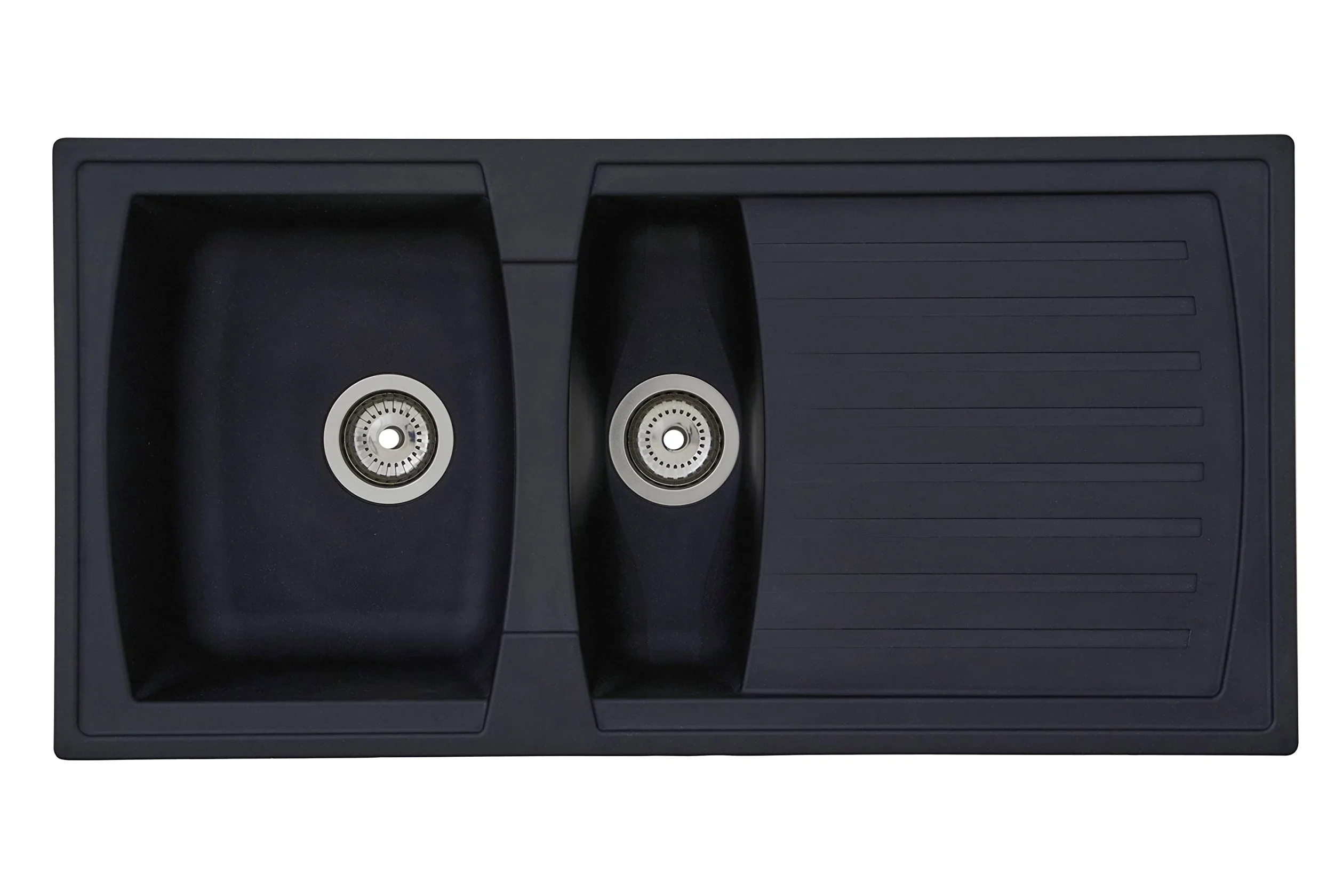 Respekta Lavello da Cucina in Mineralite Color Nero, Lavello da Incasso a 1,5 vasche, dimensioni 100 x 50 cm, Lavello Adatto per Mobili Sottolavello da 60 cm di Larghezza