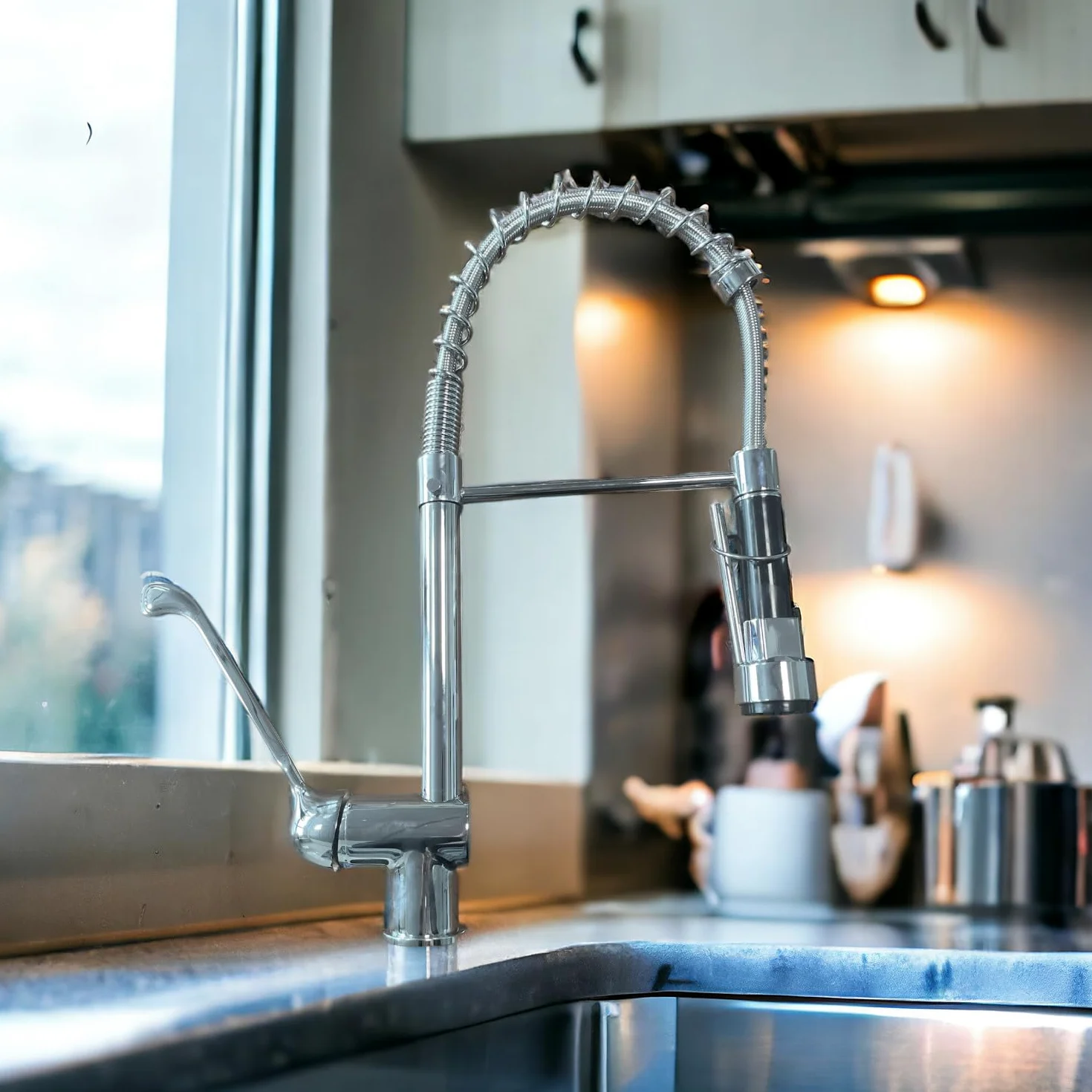 BAGNOCLIC | Miscelatore cucina industriale | Acciaio inox, leva lunga, doccetta con leva | Controllo preciso, installazione semplice | Rubinetto professionale versatile