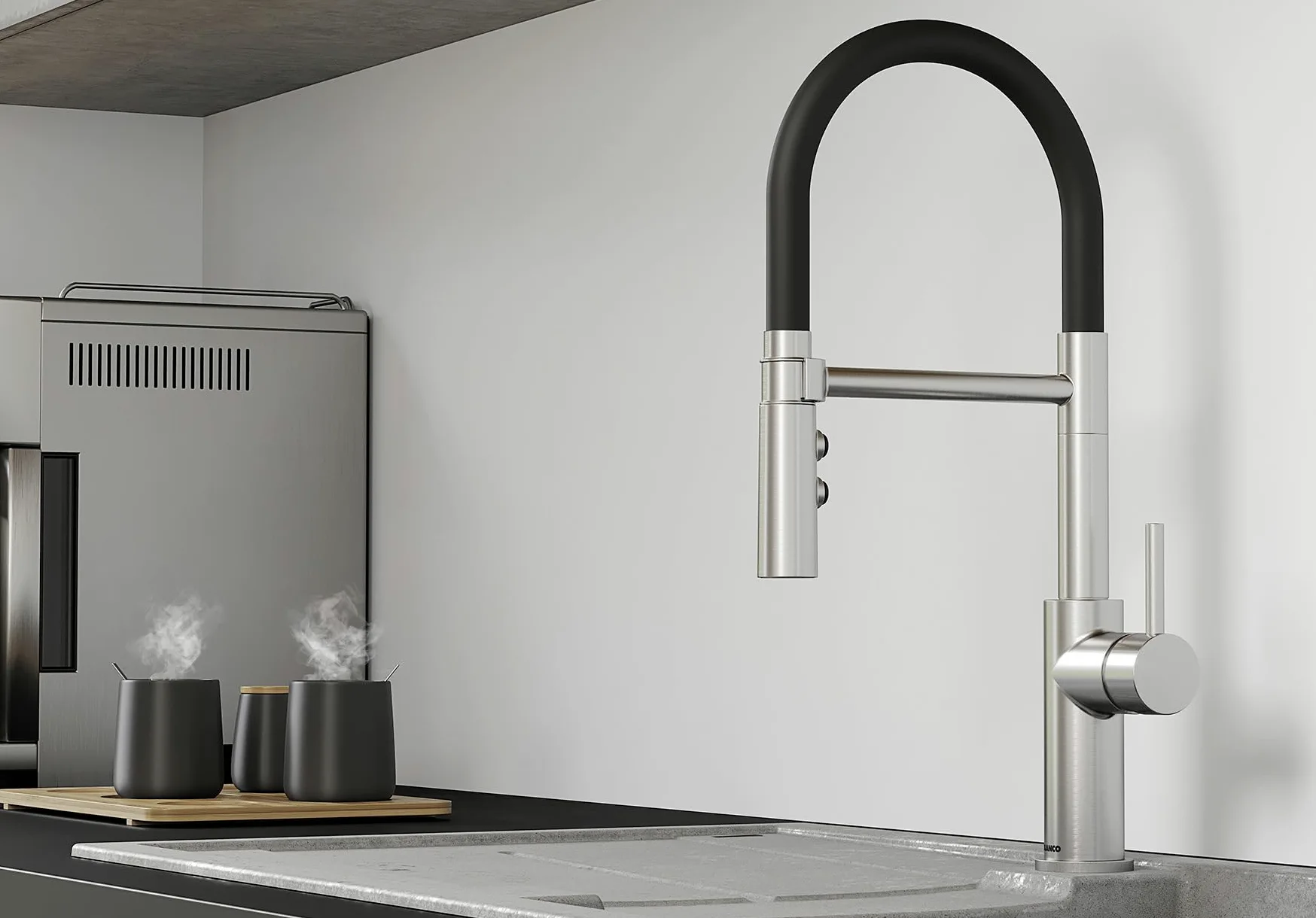 BLANCO CATRIS-S Flexo satin dark steel | alta pressione | con tubo estraibile | cambio di getto trasparente in getto doccia | cartuccia ceramica | qualità garantita e risparmio d'acqua