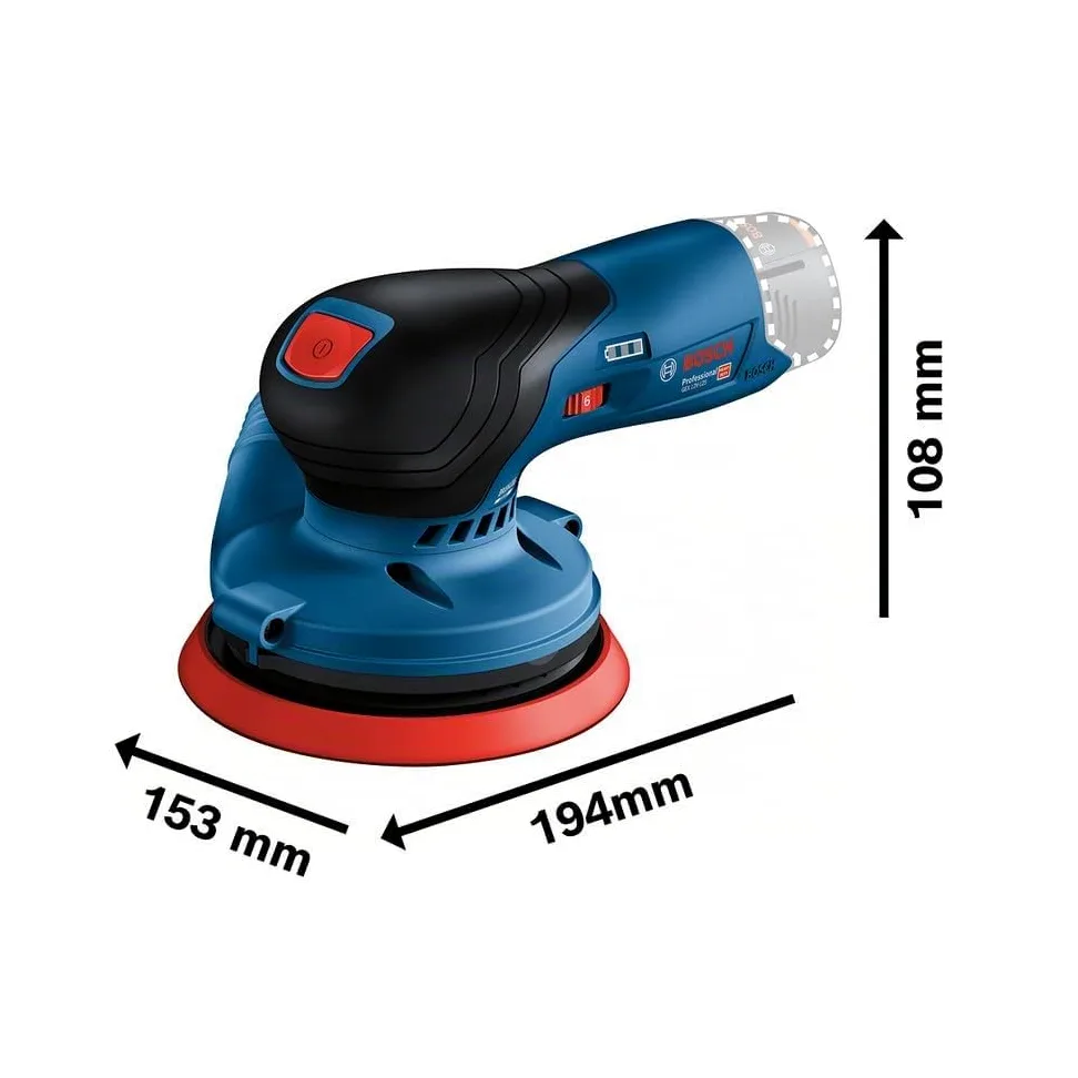 Bosch Professional 12V System Levigatrice rotoorbitale a batteria GEX 12V-125 (incl. platorello (125 mm), 1 foglio abrasivo, sacchetto raccoglipolvere, senza batteria/caricabatteria)