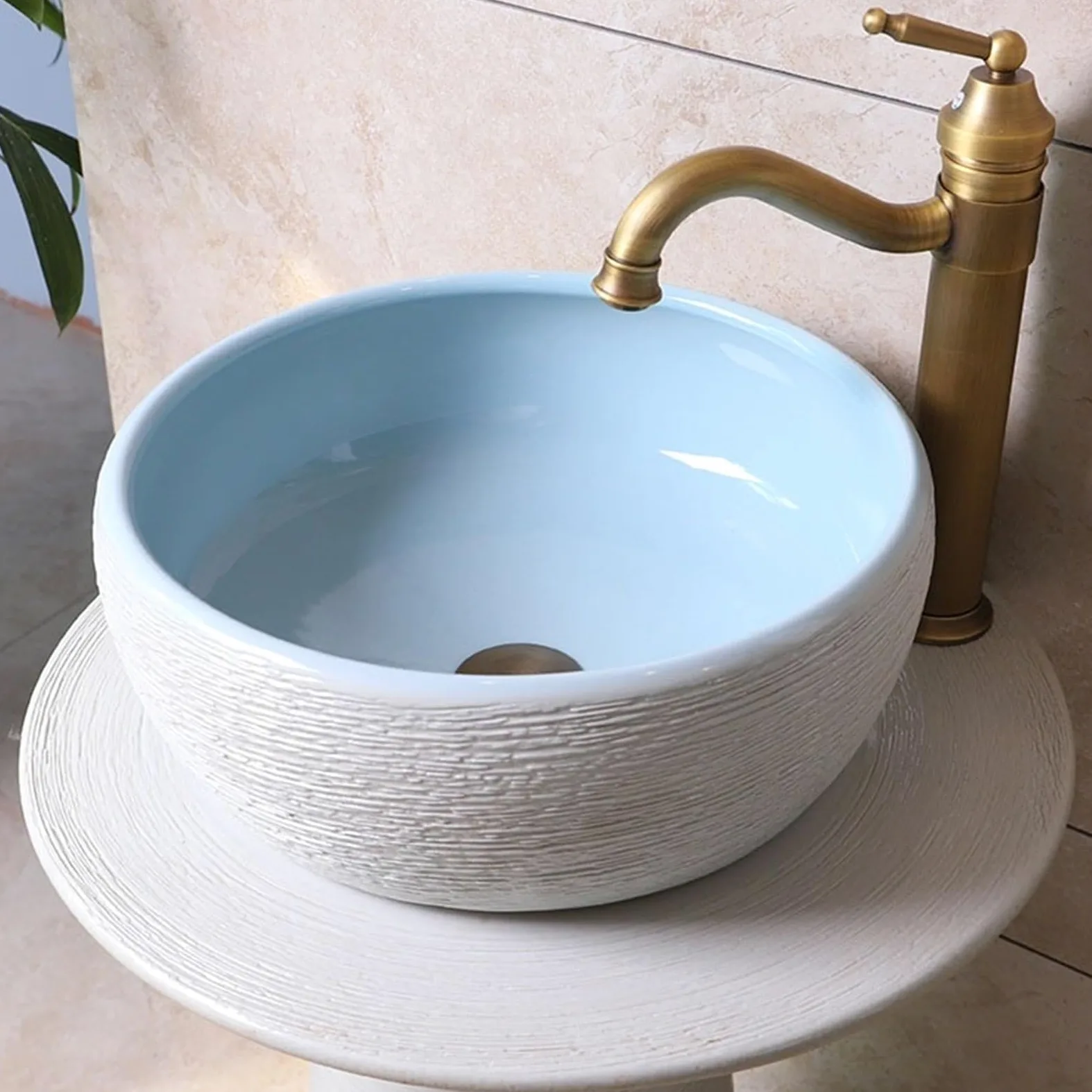 Lavabo su Colonna da Bagno in Ceramica con Rubinetto, Set di Scarico e Specchio - Piedistallo per Interni ed Esterni